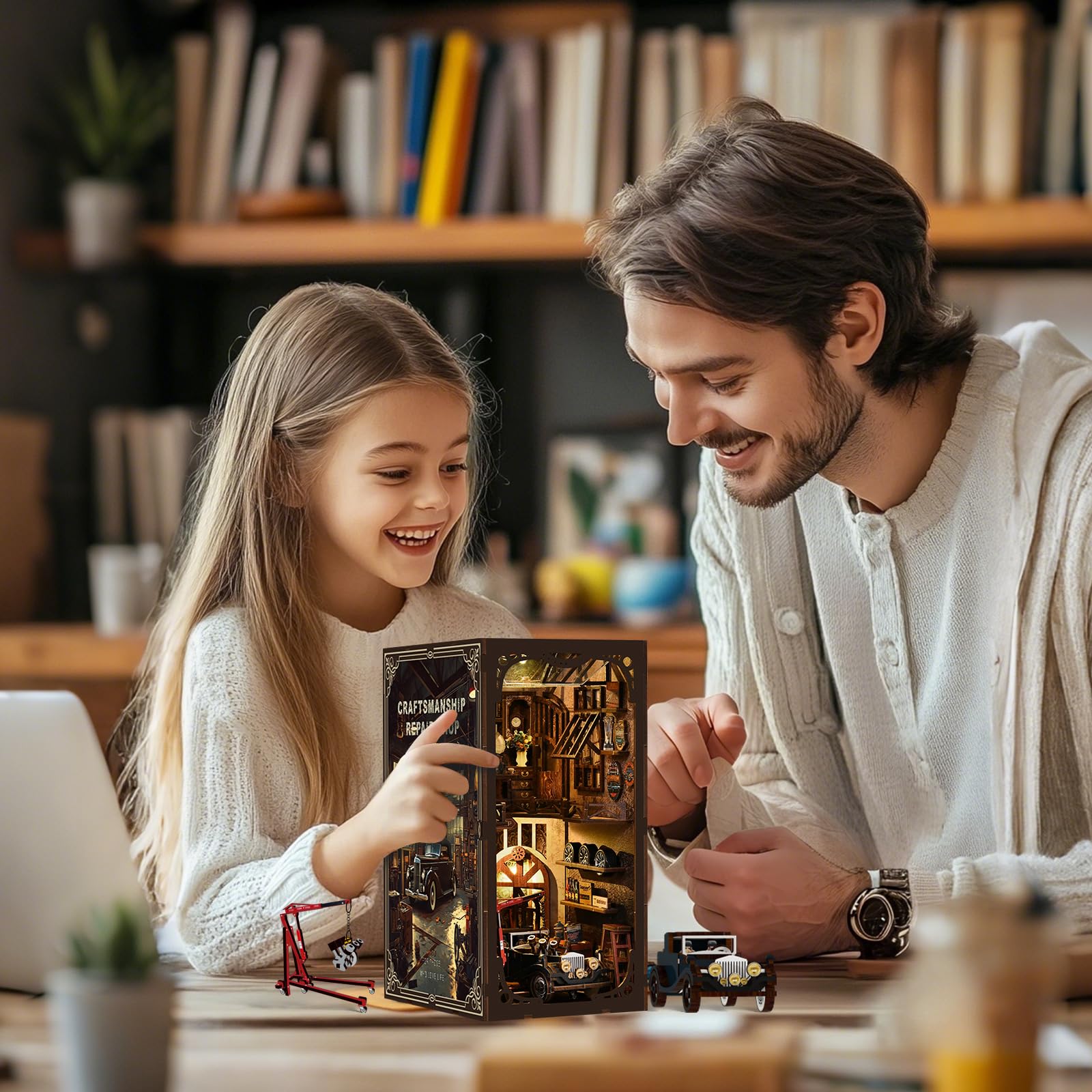 Book Nook Kits - warsztat samochodowy dla dorosłych - DIY miniaturowa wkładka z lampkami LED, kreatywne zestawy do rękodzieła dla dorosłych