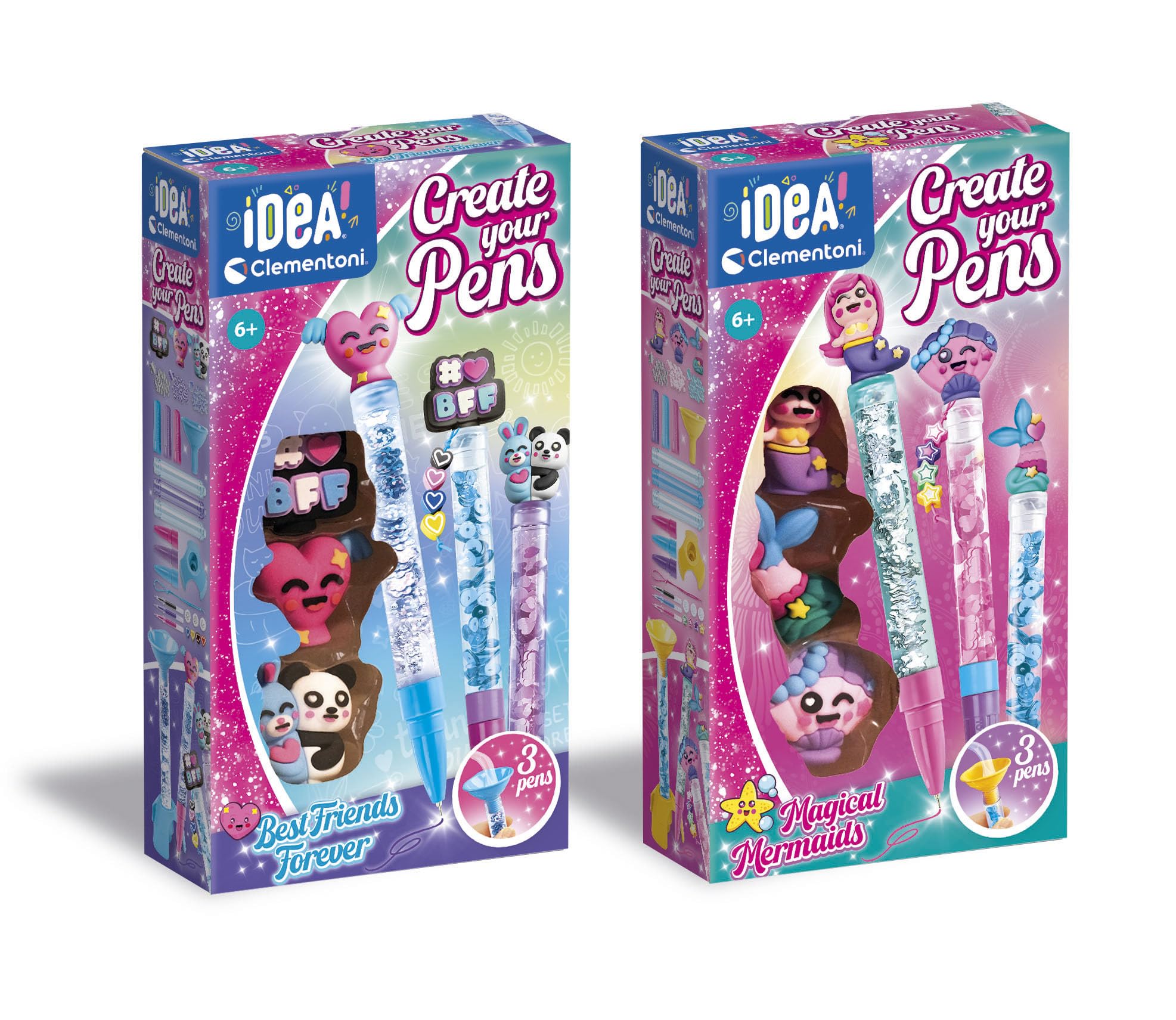 Clementoni Idea - Create Your Pens Bundle 6 Penne Mermaids e BFF, 83216