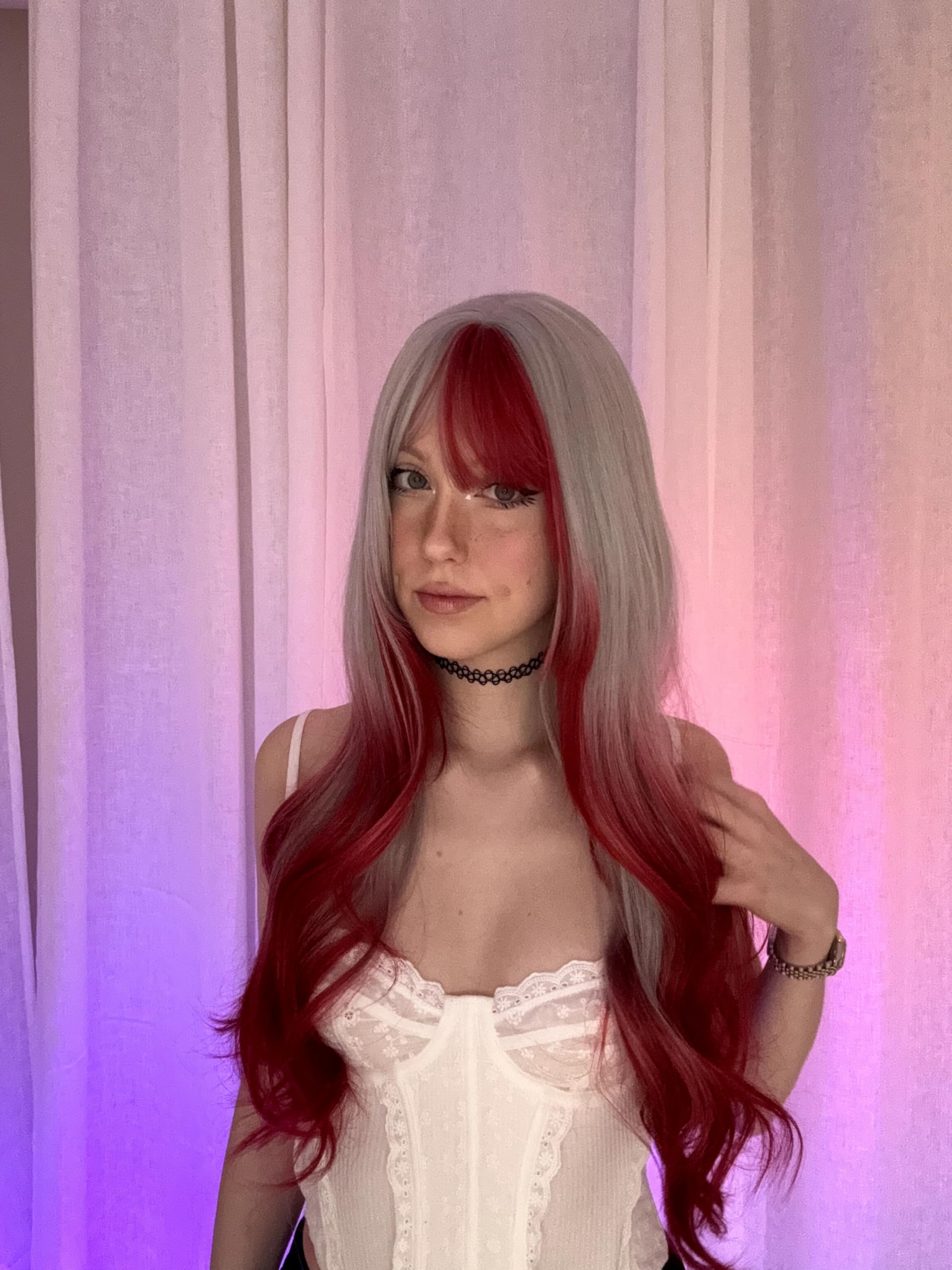 KORURACLUB Anime Cosplay Peruka dla kobiet z gradientem kolorów Wig Postacie Gry Wigs Halloween Cosplay Akcesoria (Brak dodatkowego sprzętu) (AkaiYoru Hime)