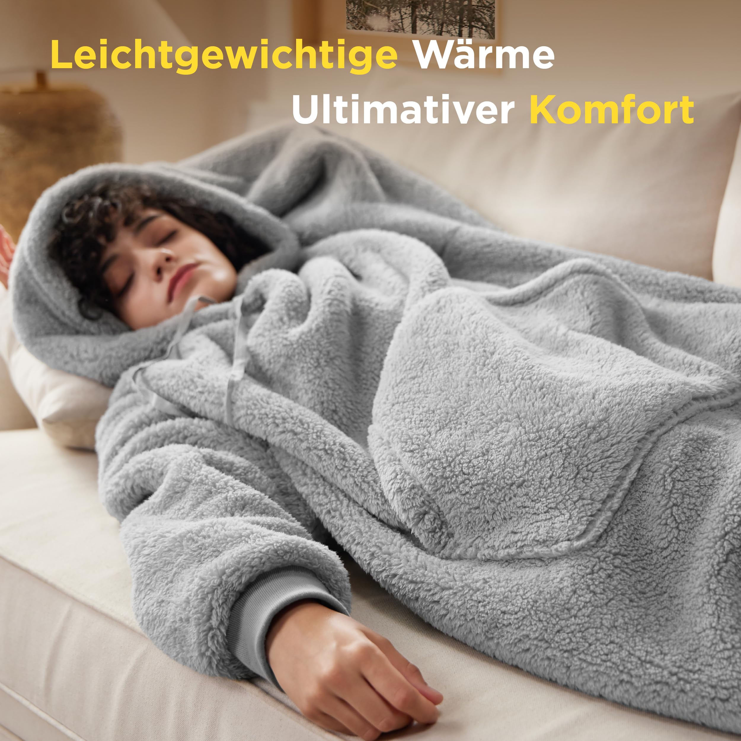 BEDSURE Hoodie Decke mit Ärmeln - Kuschelpullover als Geschenke für Frauen - Kuscheldecke mit Ärmeln Lang Tragbare Decke zum Anziehen Erwachsene Weihnachtsgeschenke für Frauen Herren, Grau 129x75cm