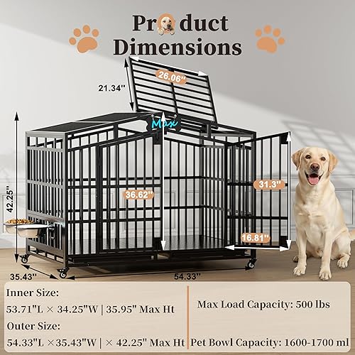 Miniatura 7 de EasyCom Jaula para perros indestructible de alta resistencia de 54 pulgadas, tamaño XXL, perrera de metal extra grande con parte superior abierta, 2