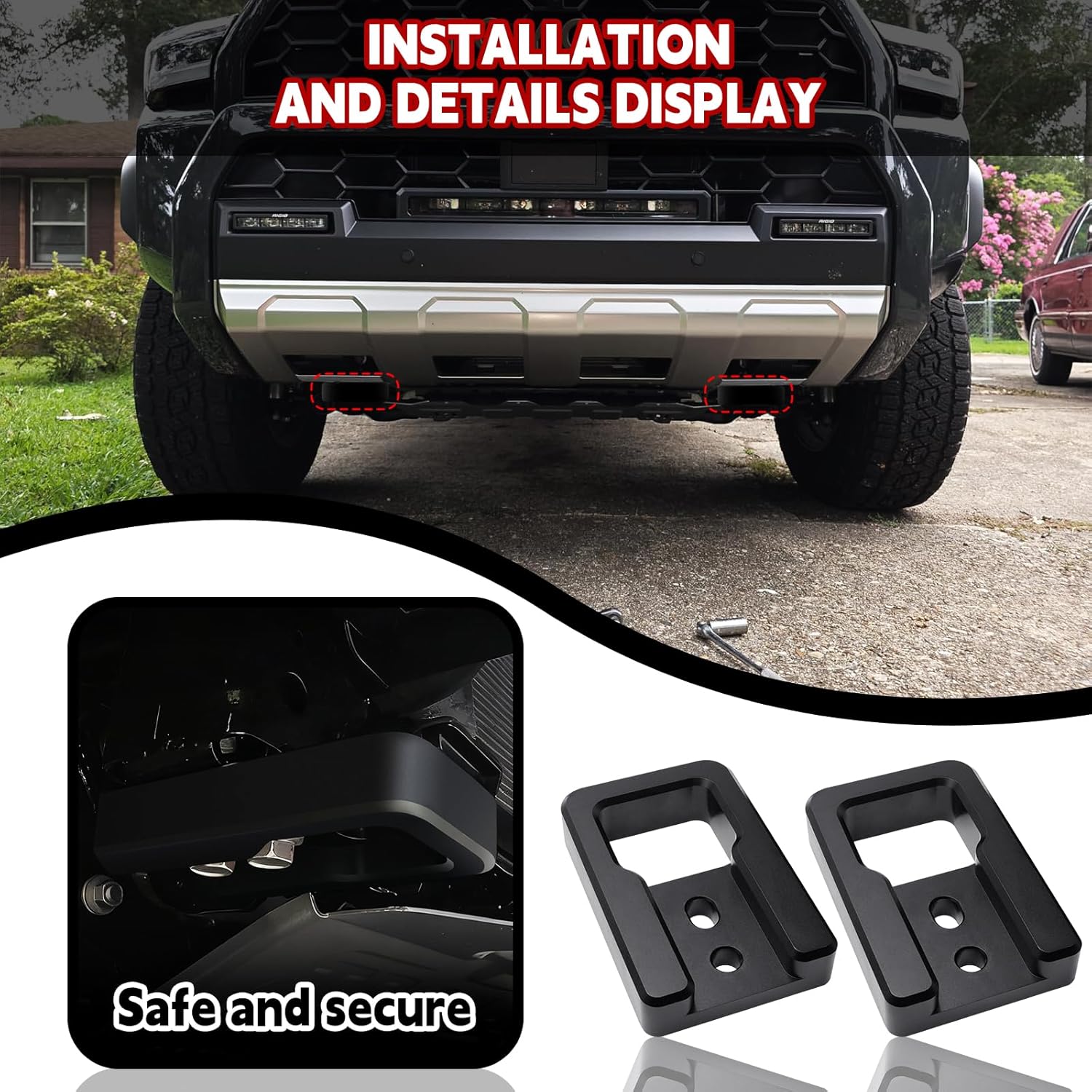 Truck Front Tow Hooks for Toyota Tacoma 2024-2026 & 4Runner 2025-2026, Off-Road Recovery D-Ring Shackle Mount, Compatible with Tacoma 4th Gen Upgrade Accessories (Black)