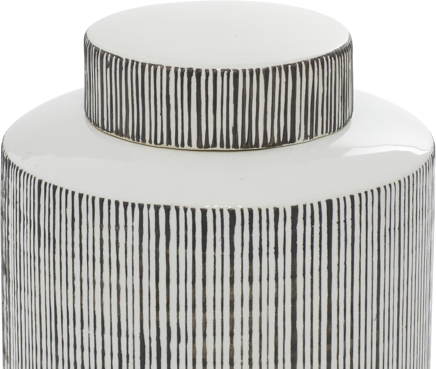 CosmoLiving by Cosmopolitan Ceramic Living Room Decorative Jars Striped Decorative Container, Set of 2 Jar with Lid 13", 11"H, White