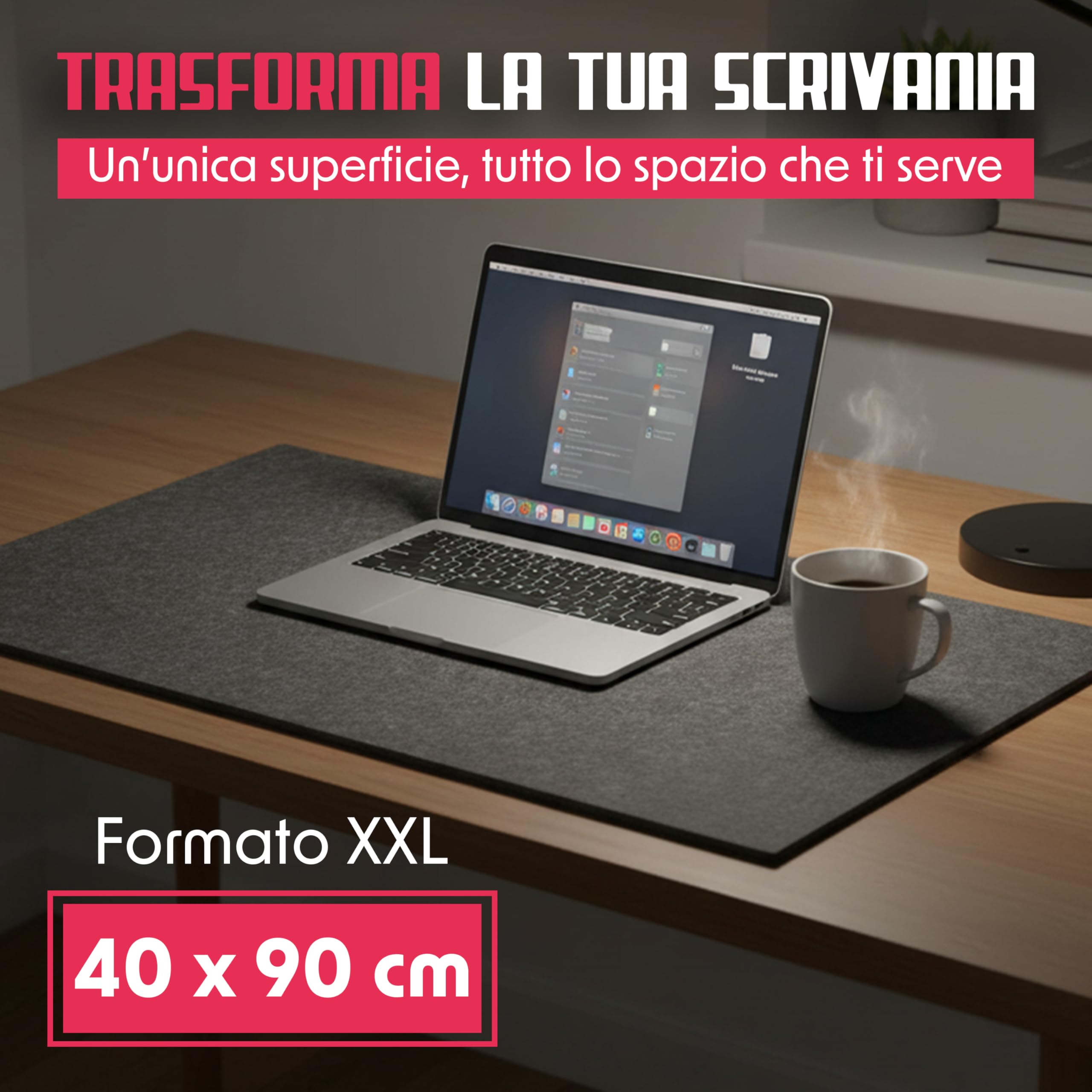 Tappetino Scrivania Extra Large in Feltro 90x40, Mouse Pad Gaming Antiscivolo per Tastiera e Mouse