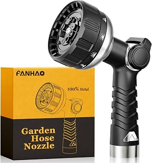 FANHAO Heavy Duty Garden Hose Nozzle, 100% Metal Water Hose Sprayer with 10 Spray Patterns, High Pressure Thumb Control 
