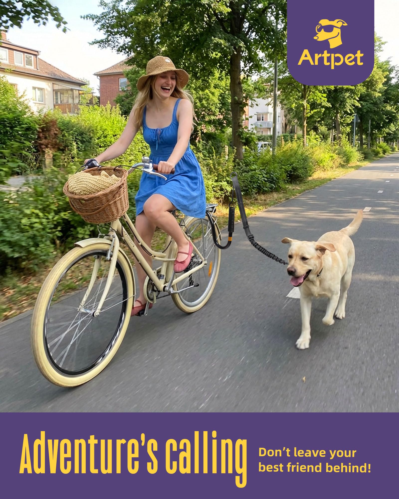 Guinzaglio Mani Bici Libere Per Cani- Bici Per Cani Al Guinzaglio Di 180°, Forte Assorbimento Degli Urti | Regolabile | Allenamento Jogging, Rimovibile&Ciclismo | Modello mani libere regolabile e rimovibile a 180°. Forte assorbimento degli urti, ideale pe