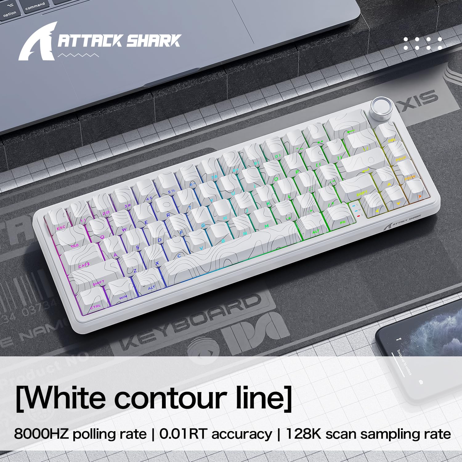 ATTACK SHARK X65PRO HE Rapid Trigger Keyboard, Magnetic Keyboard, Gaming Keyboard, Magnetic Switch, Tri-Mode, 0.01mm RT Accuracy, 0.125ms Latency, 8K Polling Rate, 128K Scan Rate, Dye-sub PBT Keycap