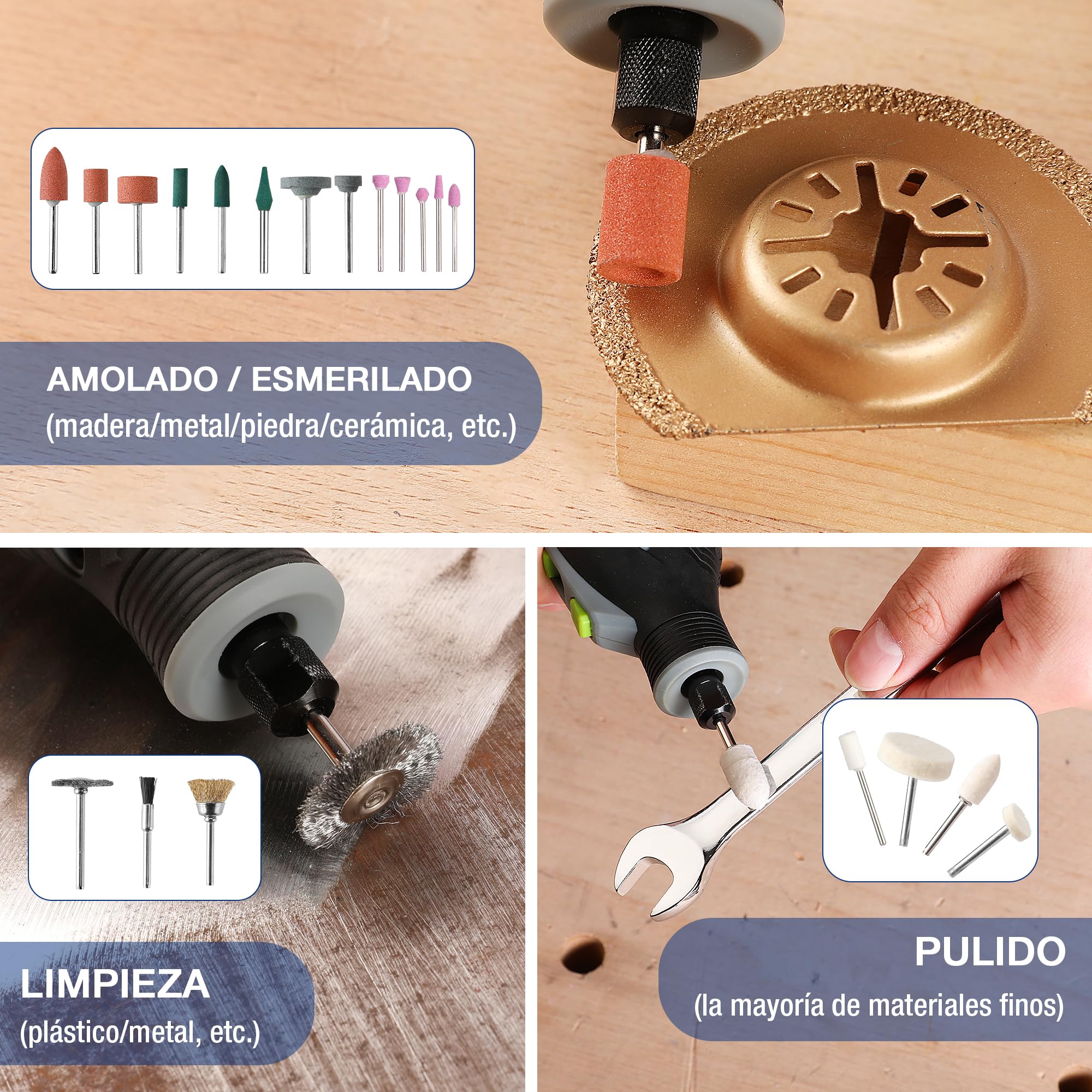 WORKPRO Kit de 698 Accesorios Multifunción para Herramienta Rotativa Dremel u Otro, Juego de Brocas de Herramienta Giratorias para Cortar, Lijar, Moler, Tallar, Pulir, Taladrar y Grabar