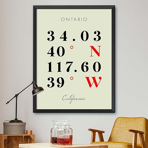 Map of Ontario, California, Multiline Coordinates Colored (12x16)