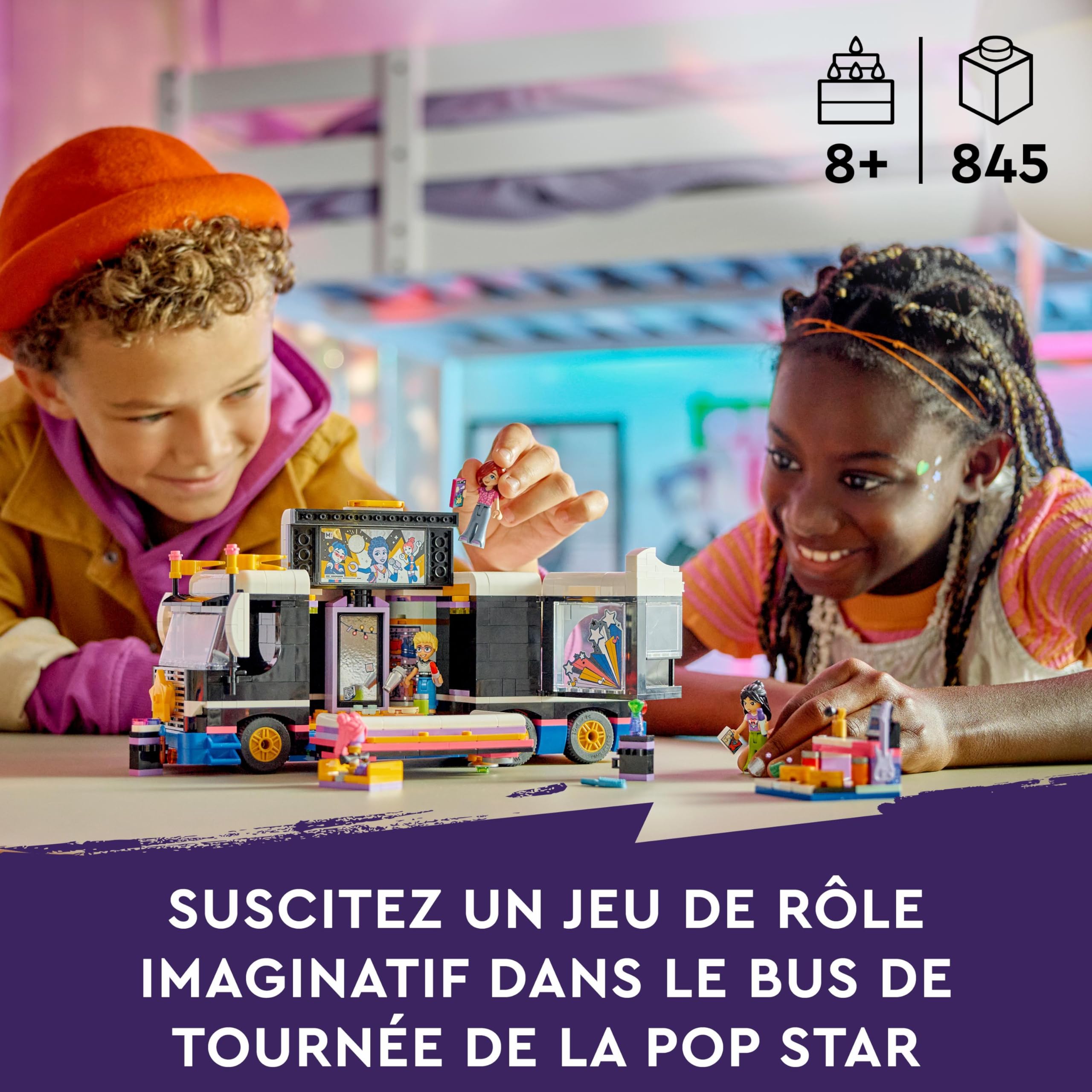 LEGO Friends Le Tourbus de la Star de la Pop, Jouet Musical avec 4 Mini-Poupées et Plein d'Accessoires, pour Les Amoureux de la Musique Dès 8 Ans 42619
