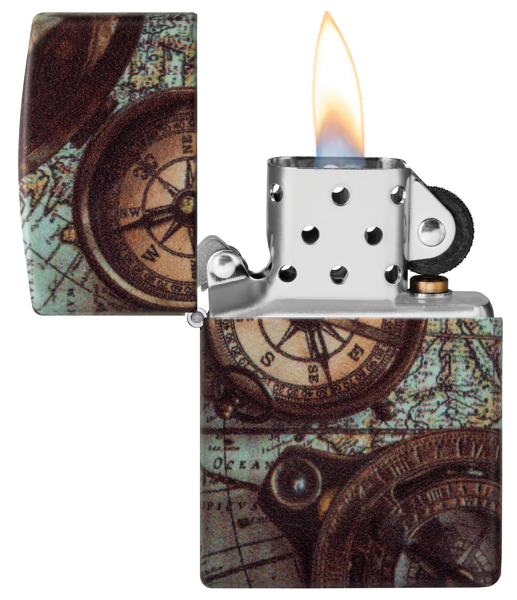Zippo - Briquet Tempête Motif Boussole, 540°, Impression Color Image, Rechargeable, Réutilisable, Coupe-Vent, Coffret Cadeau, Fabriqué Aux États-Unis