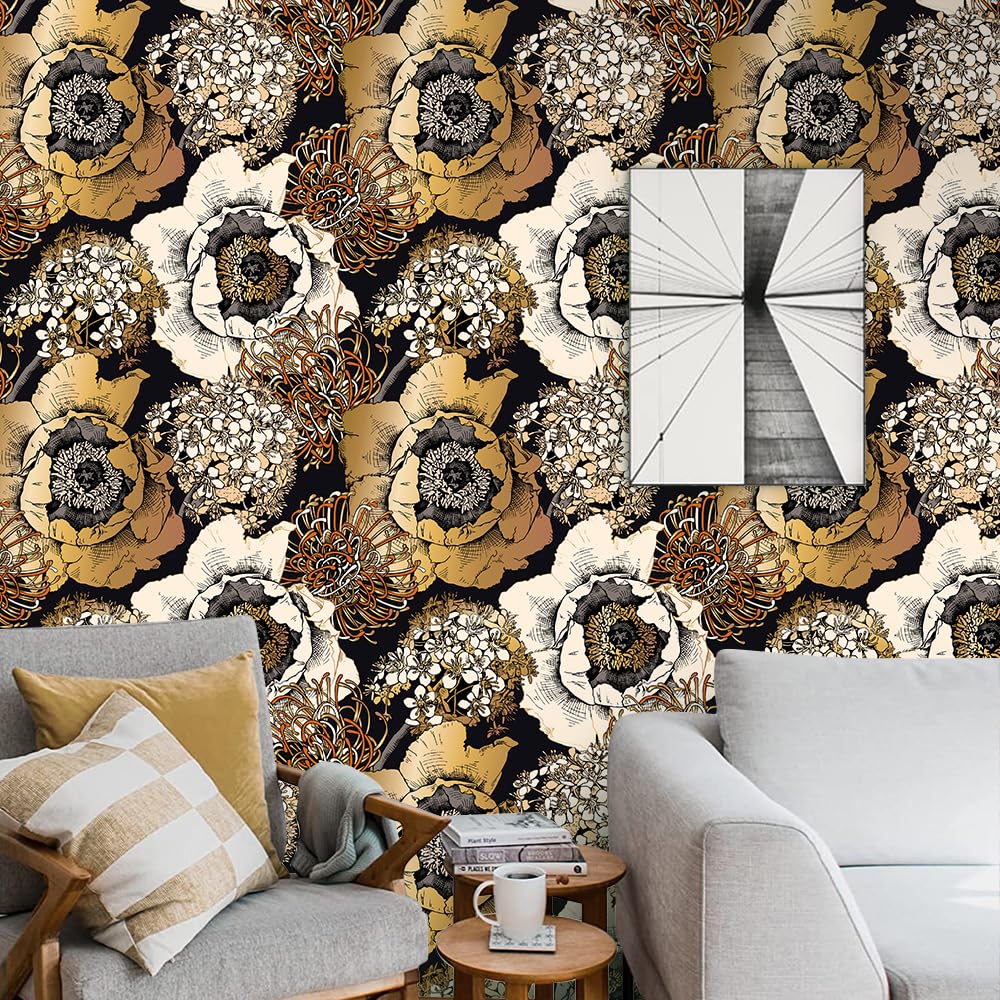 SOEWIOU 300 * 45cm Brown Floral Peel and Stick Wallpaper, Thicken Removable Waterproof Contact Paper for Living Room Bedroom - Image 2