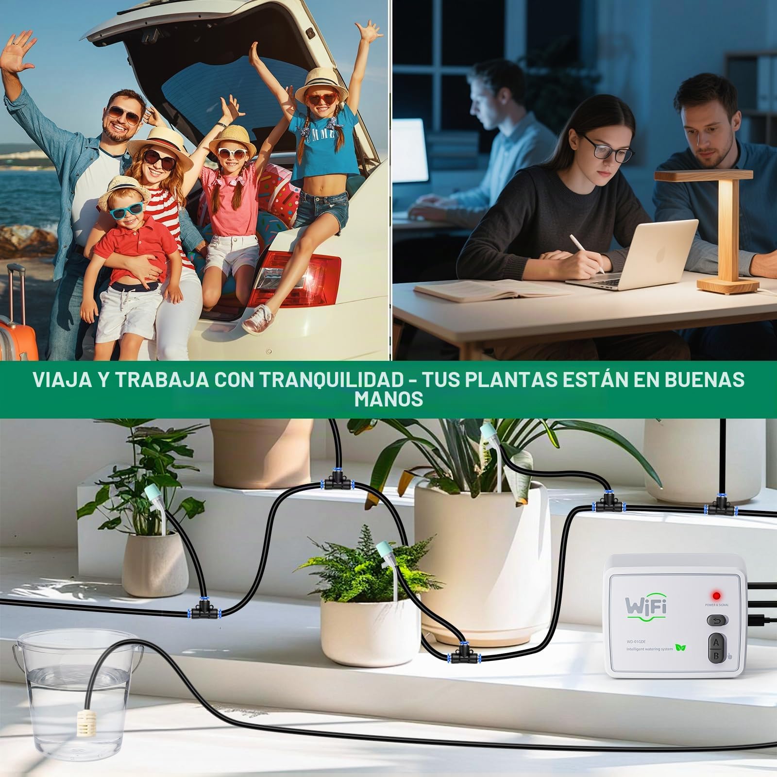 Sistema de Riego Automático de Doble Canal WiFi, para 20 Plantas en Maceta | Control Remoto vía Aplicación, kit de Riego por Goteo, Dispositivos de Riego, para Plantas de Balcón, Terraza o de Interior
