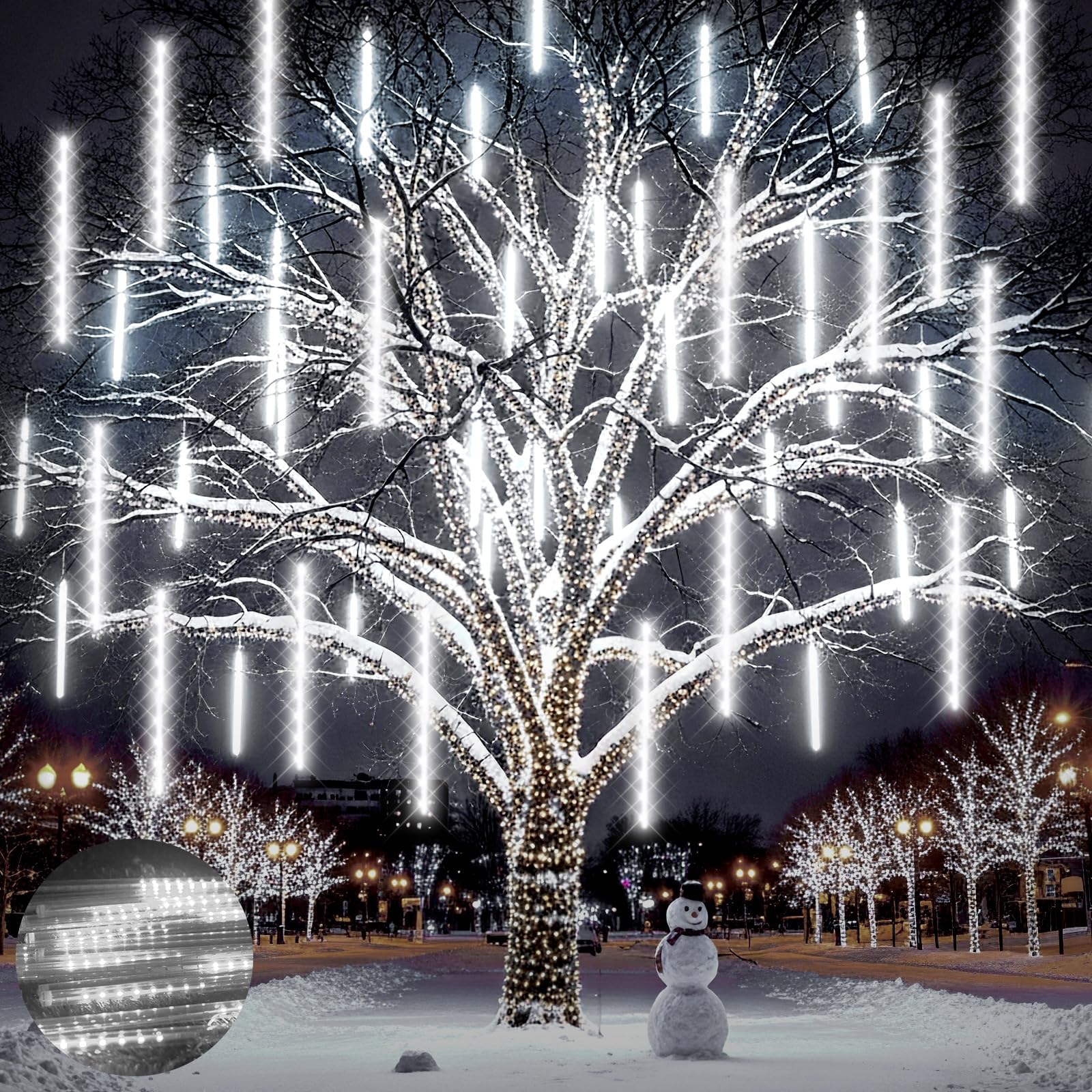 Ehomfory Outdoor Christmas Lights 15 Tubes 540 LED Meteor Shower Lights Waterproof Energy Saving Safe Christmas Lights Outdoor Christmas Decorations for Xmas Tree Halloween Party, Cool White
