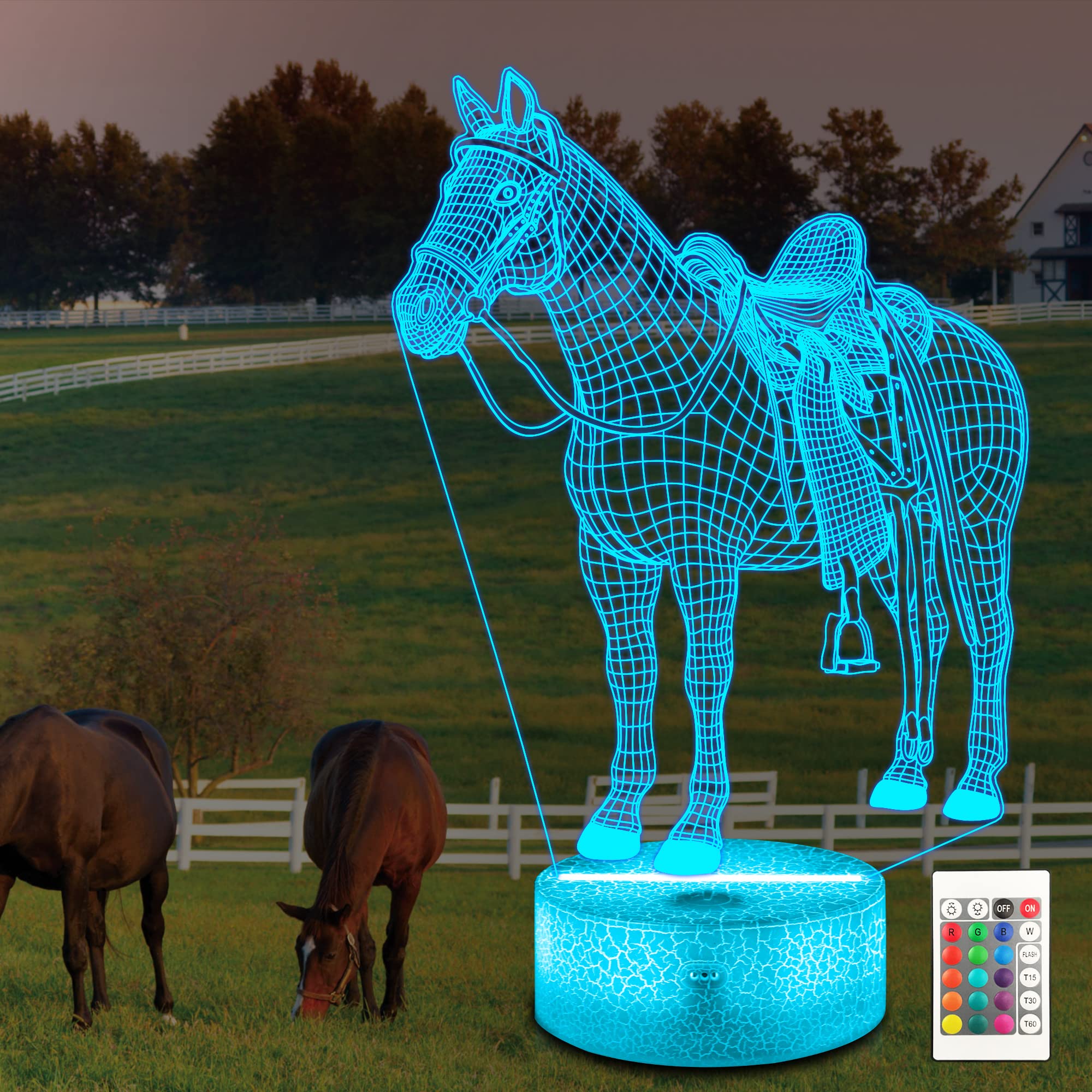 Hinittey Horse Gifts for Girls, 3D Horse Night Light for Kids with 16 Colors Changing Remote Control & Dimmer & Timer Children Bedside Room Decor, Birthday Christmas Holiday Gifts for Girls Kids