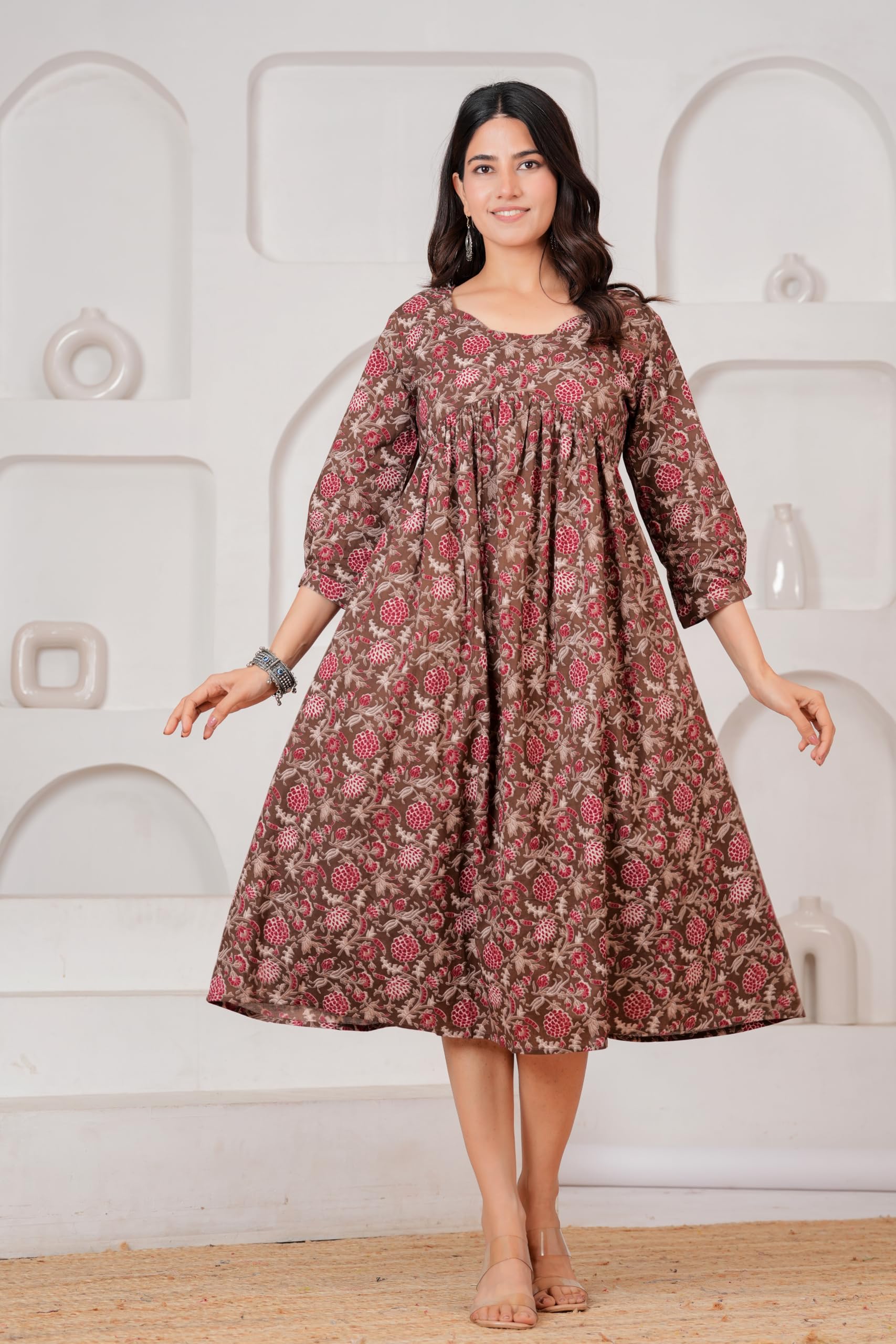 Women Cotton Anarkali Floral Printed Maternity Kurta Feeding Comfortable Kurta Zipper & Dress for Pregnant Women's Printed Feeding Dress for Women's.XXL Multicolour-image-12