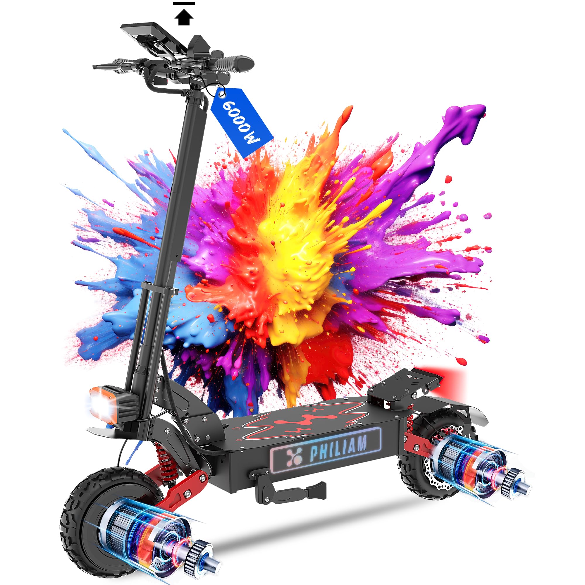 Electric Scooter PHILIAM ES8 55mph Adult Scooters 6000W Dual Motor Folding E-Scooter Detachable Seat 70 Miles Long Range
