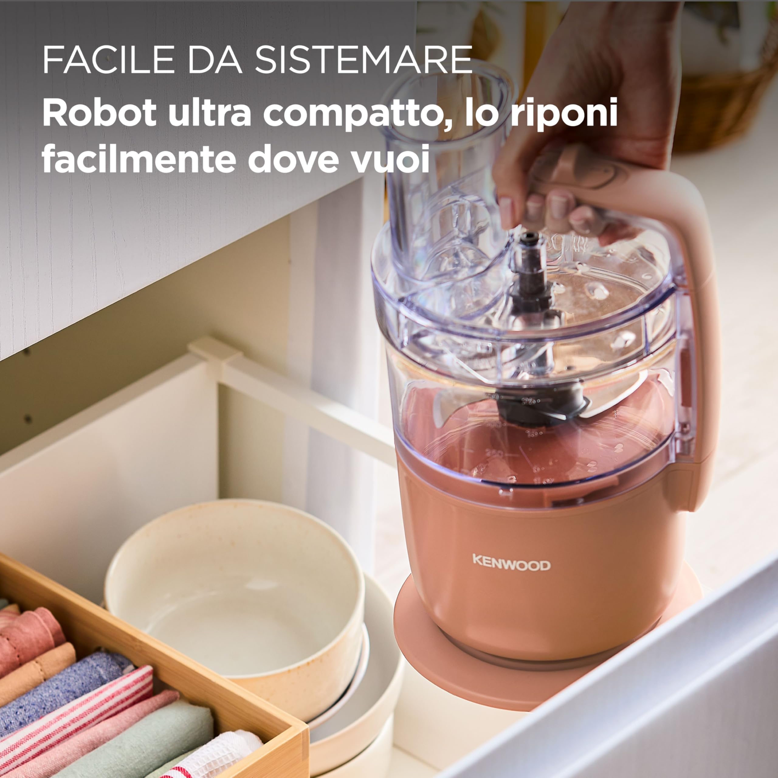 Kenwood MultiPro Go FDP22.​130RD, Robot da Cucina, Trita, Affetta, Grattugia, Riduce in Purea e Impasta, 360° Express Serve, Ciotola da 1.3L, Lame per Impastare, Disco da 4 mm, 650W, Rosso Argilla