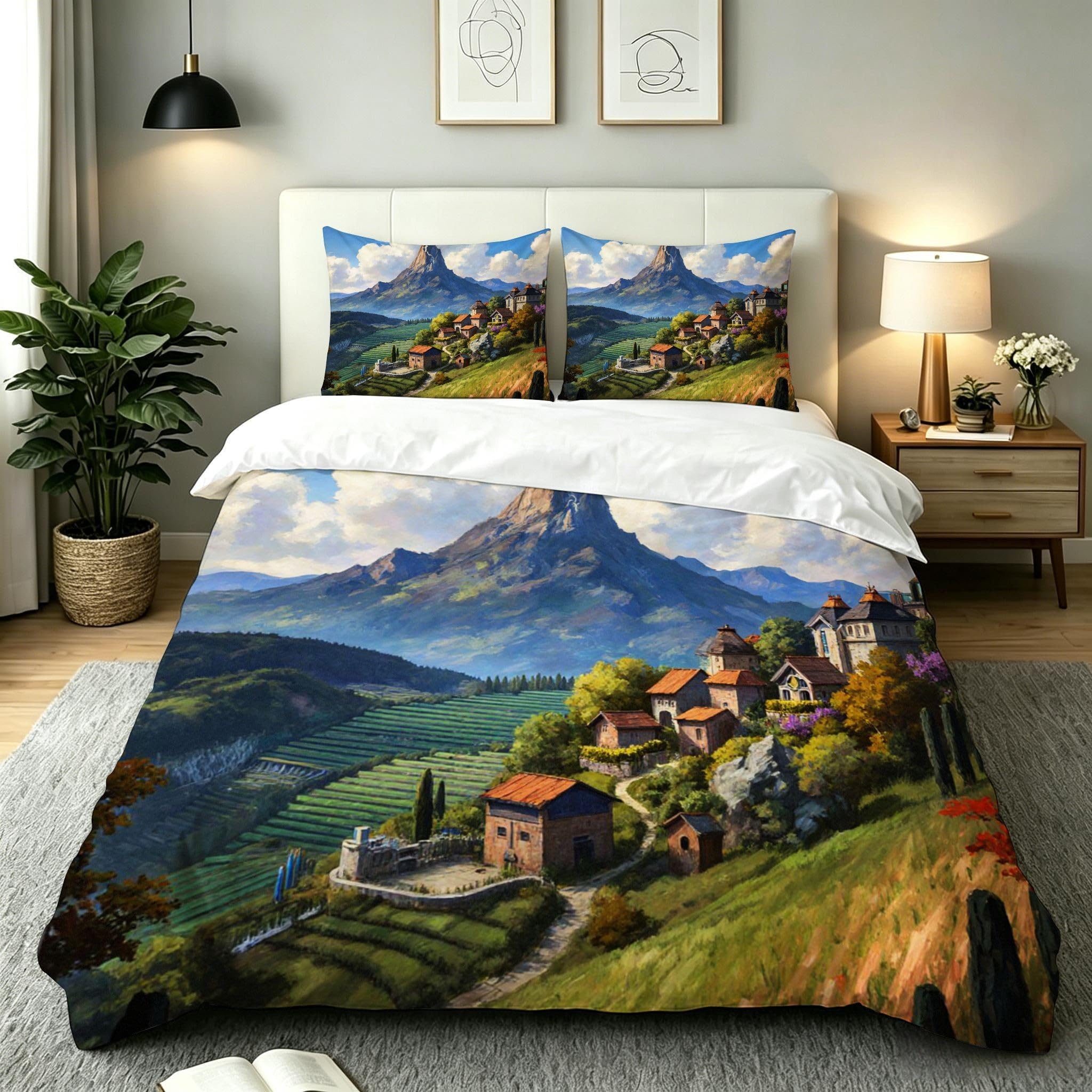 Housse de couette 220x240 montagne parure lit 2 personnes zippée