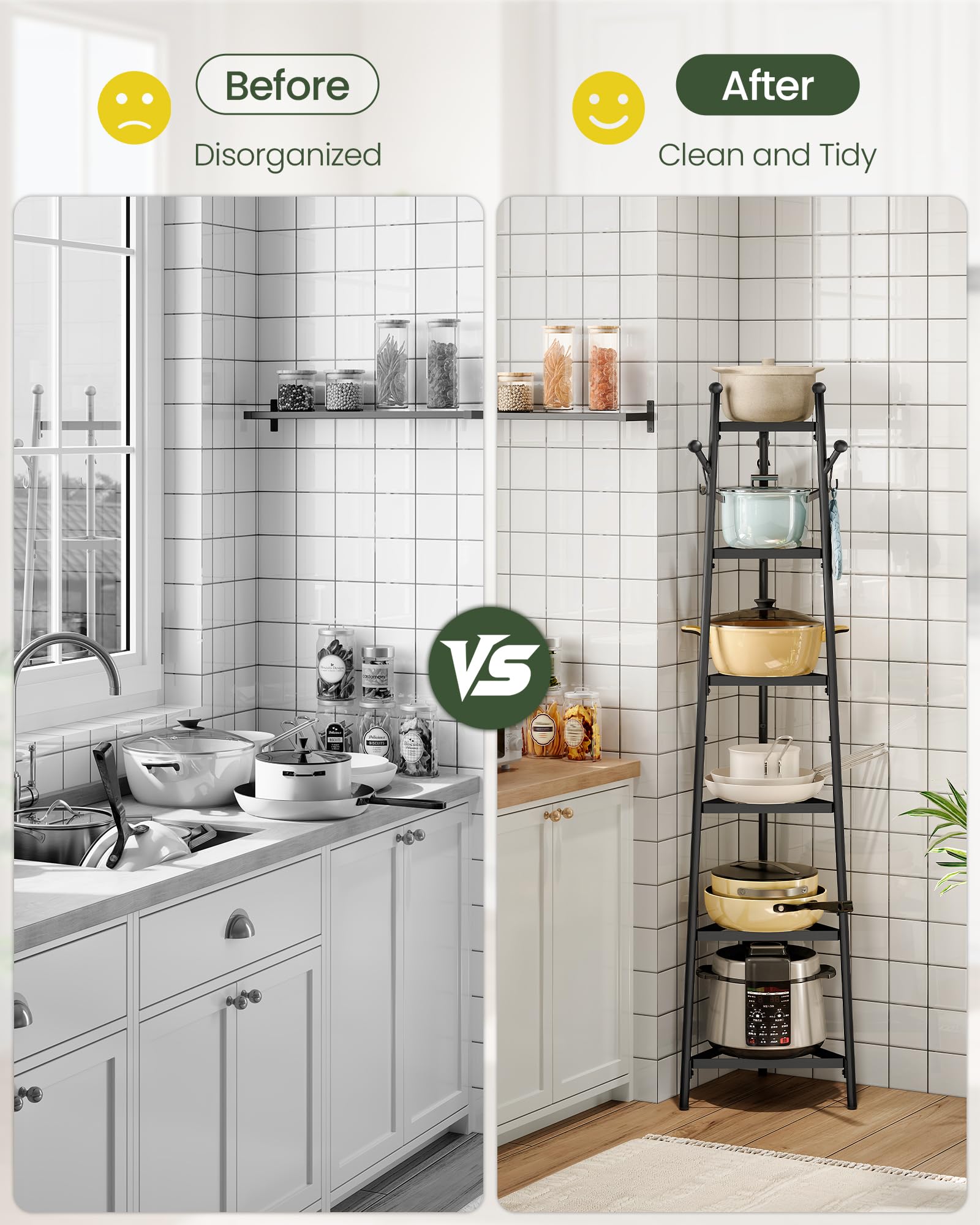 CHOEZON Organiseur de Casseroles, Structure Métallique, Support pour Casseroles et Poêles pour Rangement des Ustensiles, 3 Crochets en S, Gain de Place, pour Cuisine, Salon, Chambre, Noir DTPR15BB