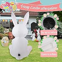 Vista 6 de Conejo de 5 pies con una cesta de flores, decoración inflable de Pascua para patio, conejo de Pascua inflable con cesta iluminada, decoración al