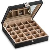Co Earring Organizer - Classic 25 Section Jewelry Box&sol;Case&sol;Holder for Earrings&comma; Rings&comma; Necklaces&comma; Jewelry&comma; Cufflinks or Collections&period; 25 Small Compartments with Elegant Large Mirror - Black