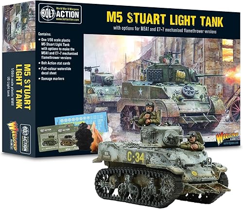 Warlord Games US Army M5 Stuart - Tanque modelo a escala de plástico de 1:56 / 1.102 in para miniaturas de Bolt Action altamente detalladas de la