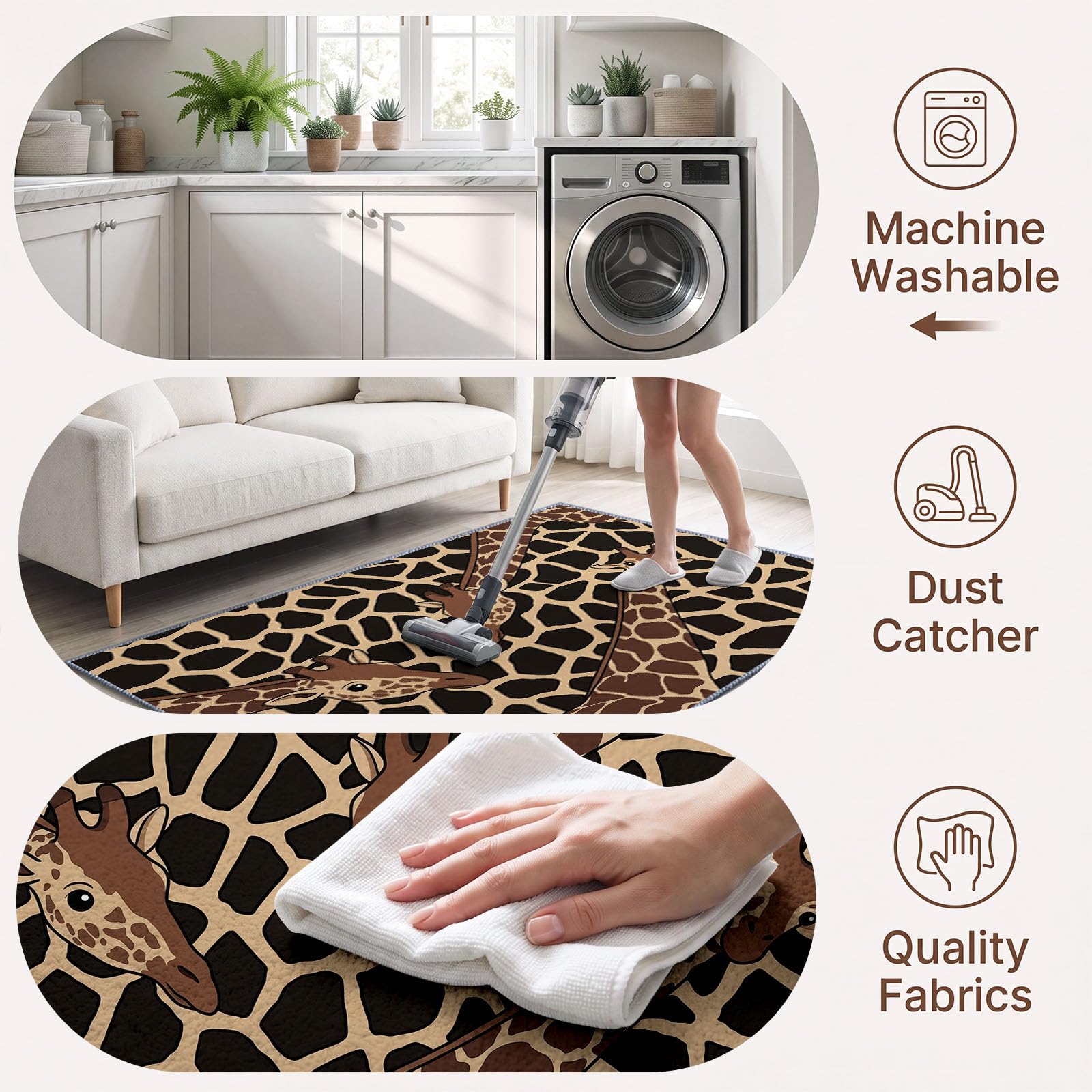 Waschbarer Teppich Wohnzimmer 120 X 170 cm, Pop Tierdruck Kurzflor Schlafzimmer Giraffe Braun Flecken Teppiche, Weiche rutschfest Carpet für Badezimmer Esszimmer Flur Büro