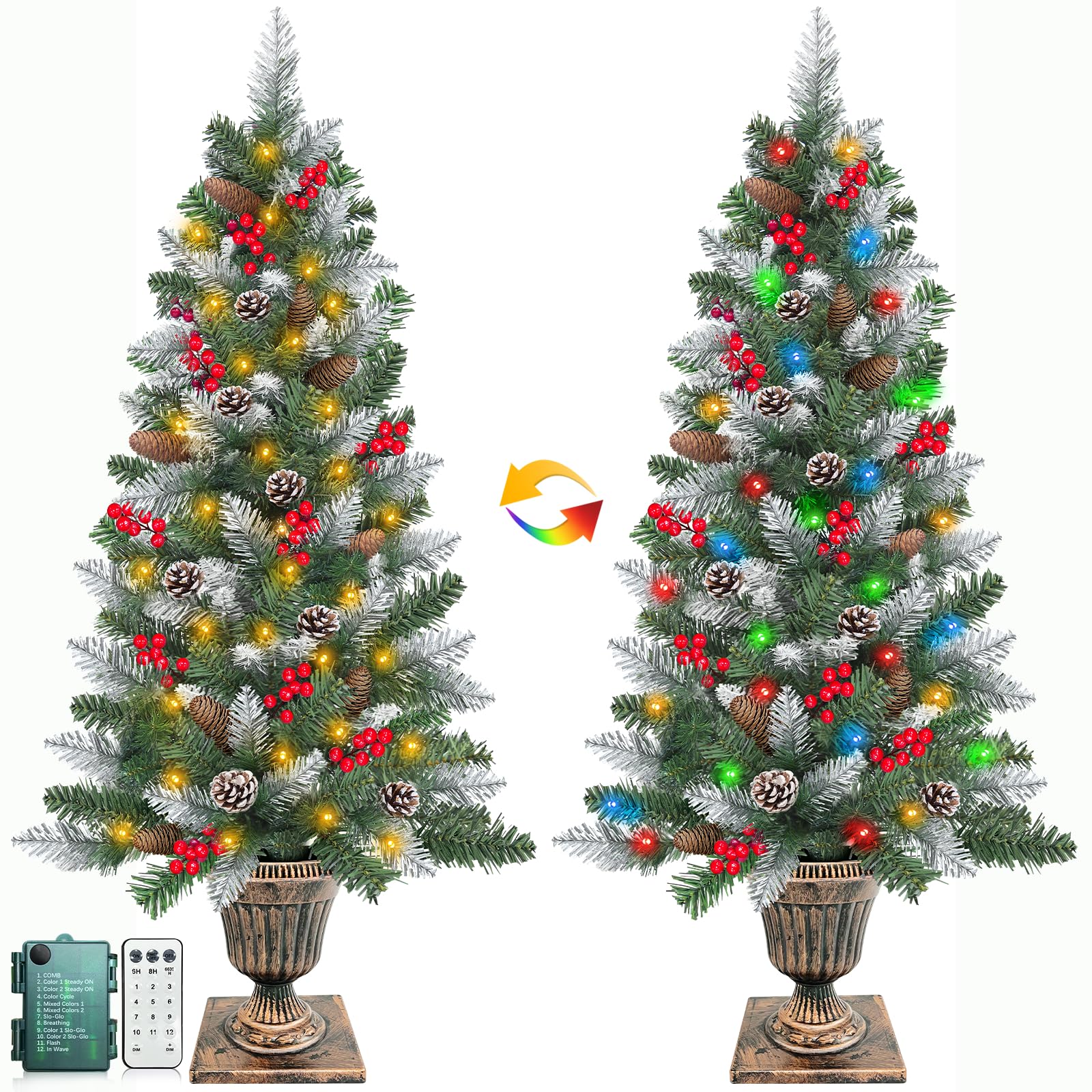 Amazon.com: 2Pack 4FT Outdoor Snowy Christmas Entrance Tree in Pot