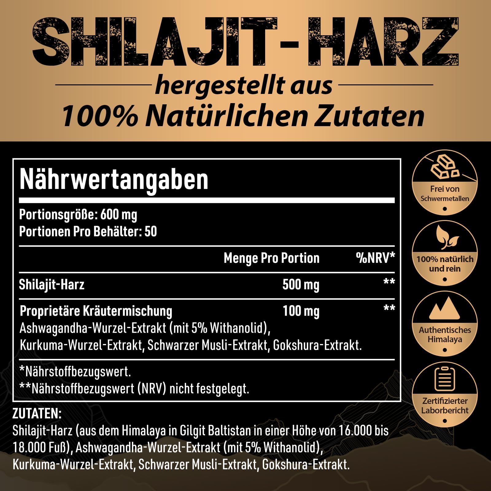 Shilajit aus dem Himalaya mit Hohem Fulvinsäure Gehalt, 600 mg Shilajit-Harz mit Ayurveda-Kräuterextrakten, Goldstandard, 30g (2er Pack)