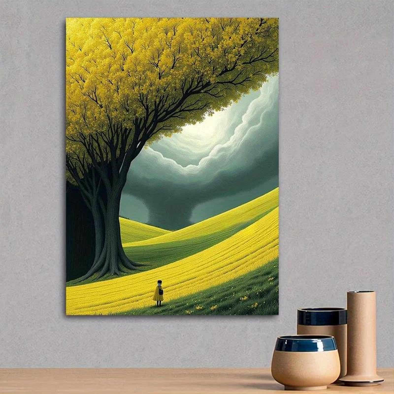 Yocheng Vibrant Nature-Inspired Canvas Wall Art – Serene Landscape With Lush Trees And Rolling Hills 50x70cm No Frame