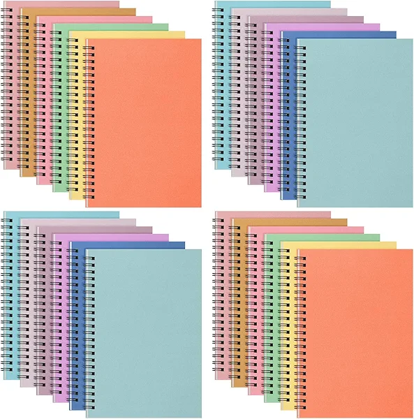 Fuutreo 24 Pcs Spiral Notebook for Work A5 8.3 x 5.7 Inch College Ruled Spiral Journal Notebook Kraft Cover, 12 Color, 60 Sheets, 120 Pages for Office School Supplies(Candy Color)
