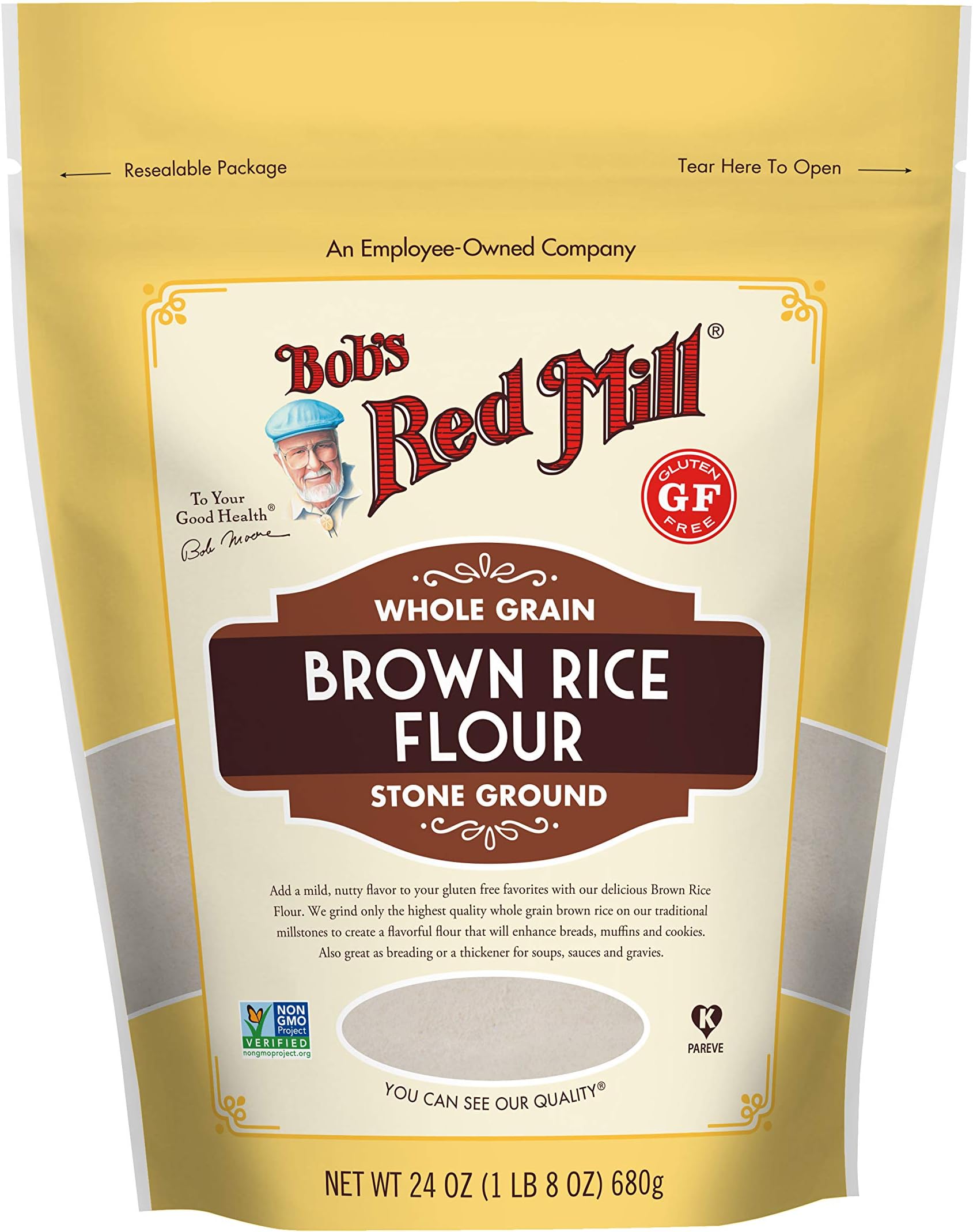 Brown Rice Flour, Whole Grain, 24 oz (680 g)