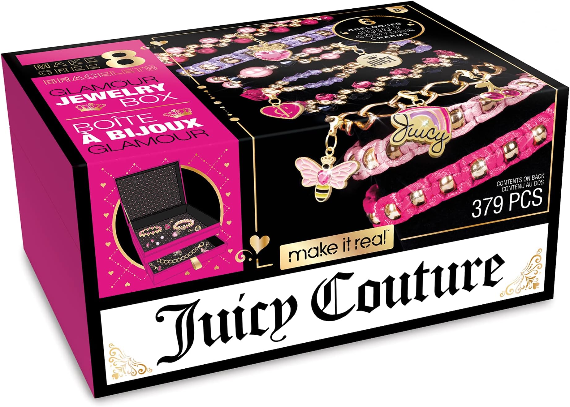 Glamour Jewelry Set - Jewelry Box & Friendship Bracelet Kit with Beads, Chains & Charms for Girls & Teens - Ages 8+