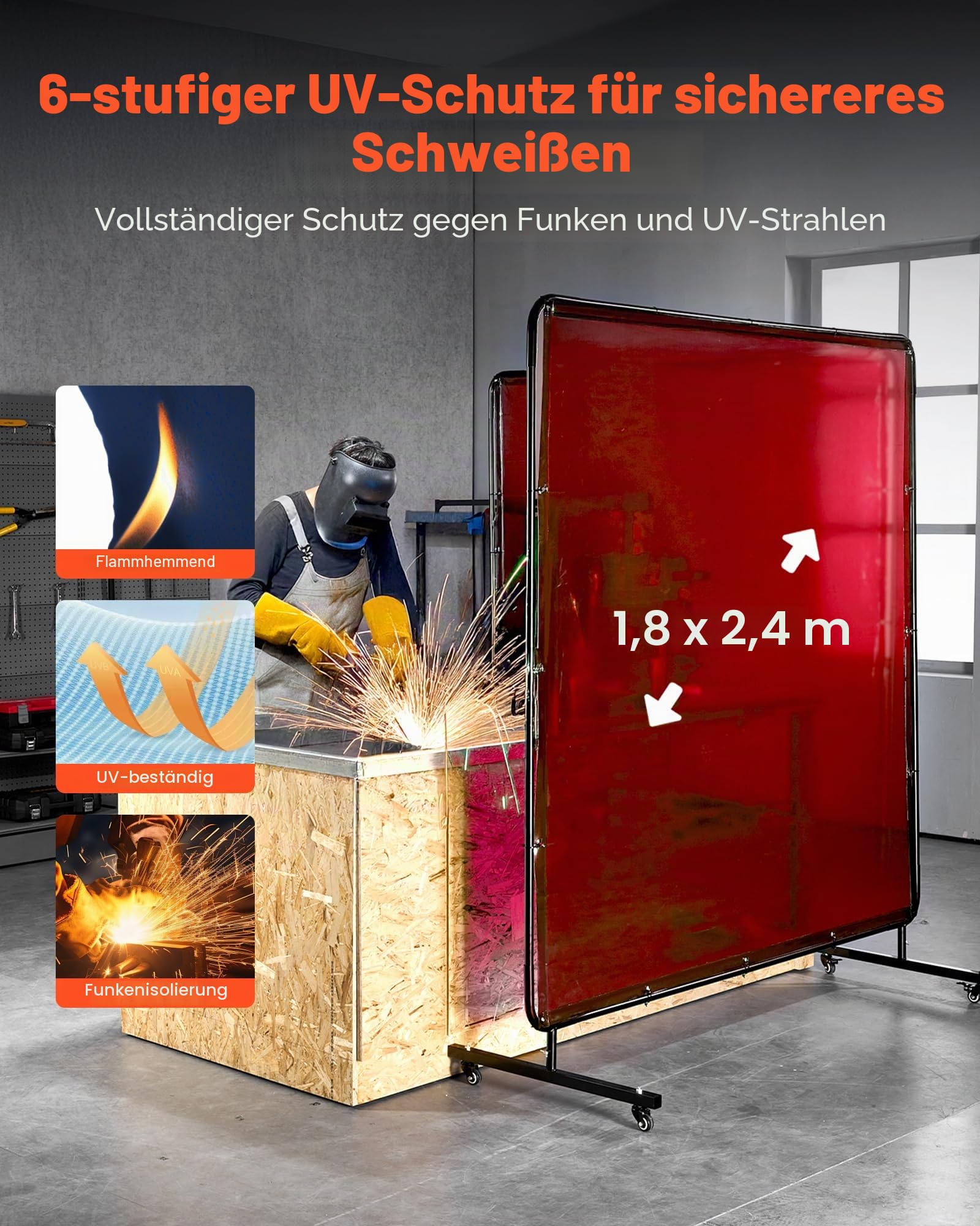 VEVOR 2er-Pack Schweißvorhang, 1740x2340 mm Schweißschutzwand, flammhemmende Vinyl-Schweißschutzwand mit 6-stufigem UV-Schutz für Werkstatt-/Industrieeinsatz, Rot (Ohne Rahmen)