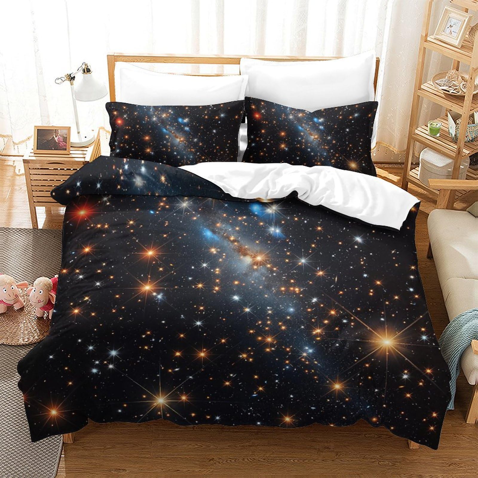 Housses de couettes microfibre respirante anti-plis lit king ciel de galaxies