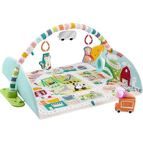 Fisher-Price Activity City Gym to Jumbo Playmat, Infant to Toddler Activity Gym with Music, Lights, Vehicle Toys & Extra-Large Playmat