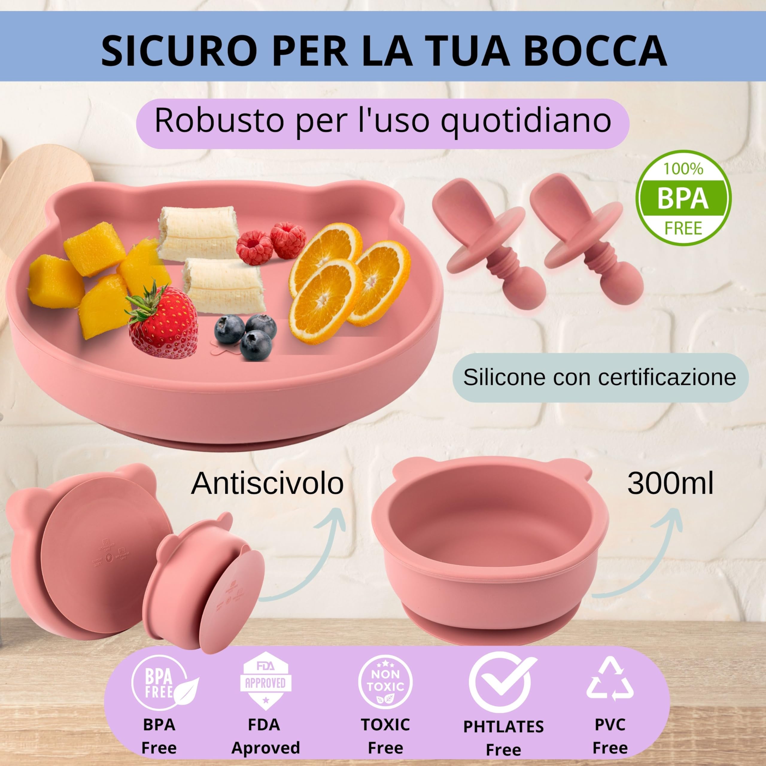 Set Pappa Ezpz Per Svezzamento - Piatto A Ventosa, Bicchiere E 2 Cucchiai In Silicone, Sicuro E Facile Da Pulire