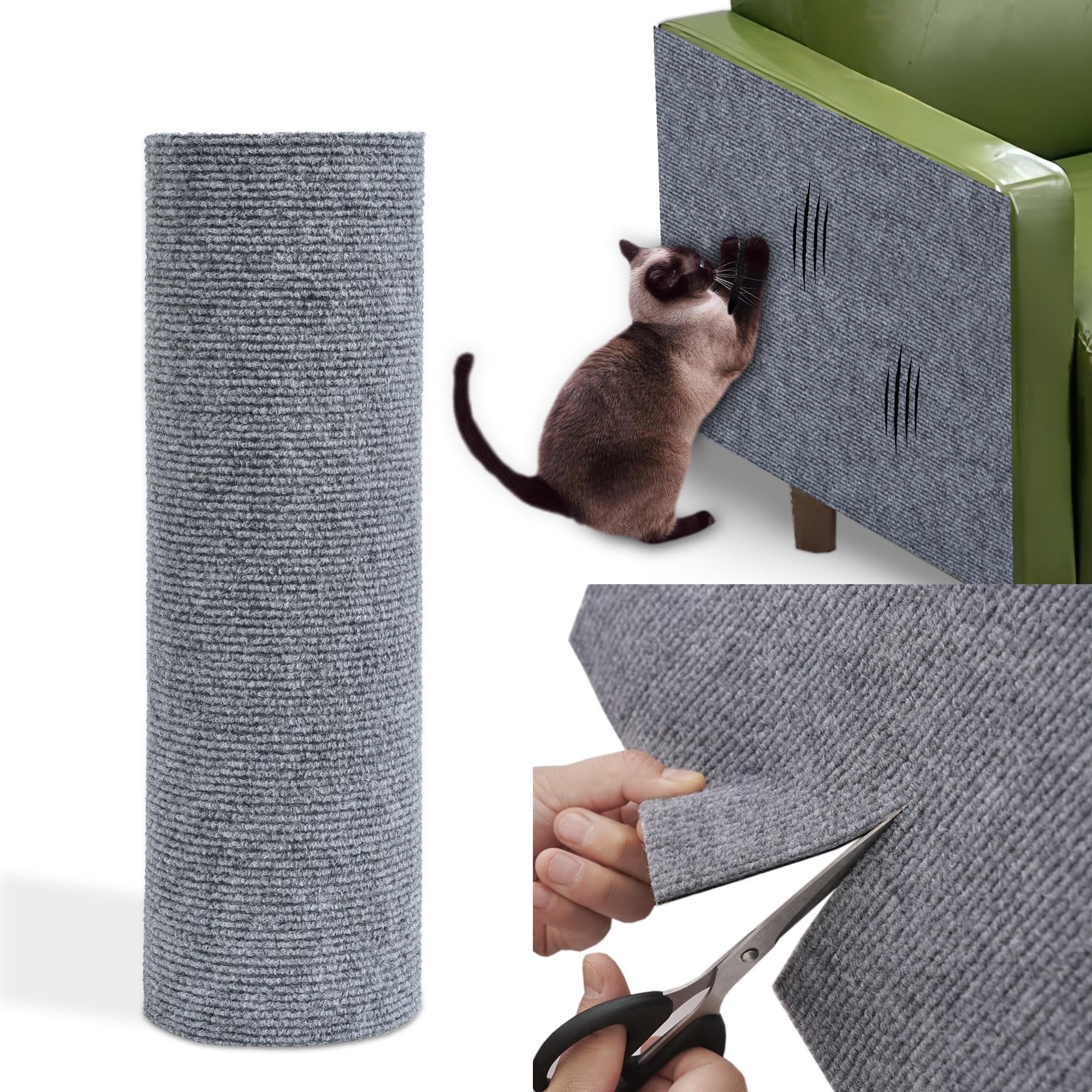 Cat Wall Scratcher，Couch Corner Protectors for Cats，78.7 * 15.8in Adhesive Carpet Remnants Roll，Sticky Furniture Scratch Guards (Light Gray)