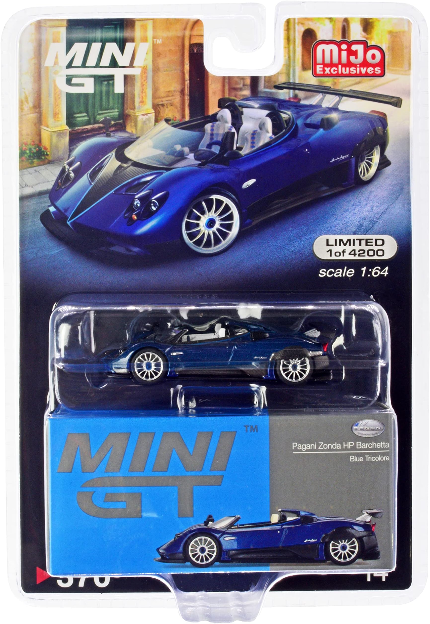 Pagani Zonda HP Barchetta Conv. Blue Tricolore Met. & Carbon w/White Interior Ltd Ed to 4200 pcs 1/64 Diecast Model Car True Scale MGT00370