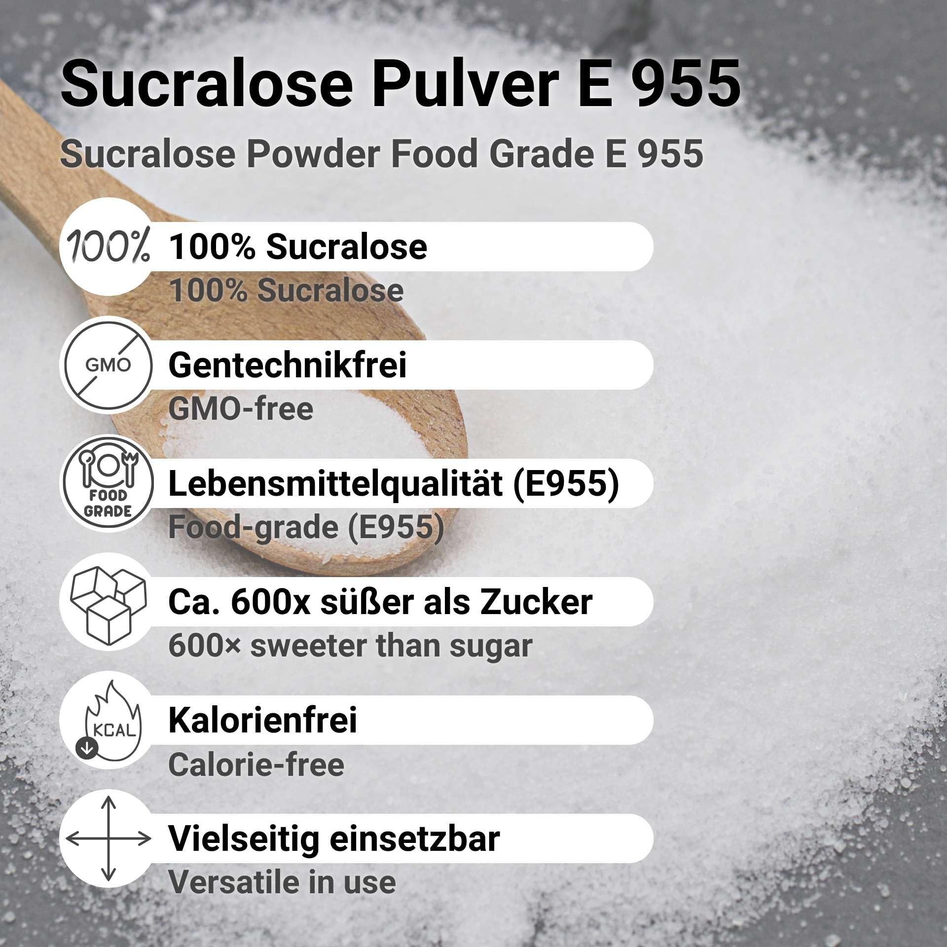 Sucralose Pulver kalorienfreier Zuckerersatz 500g Süßstoff 600x süßer als Zucker