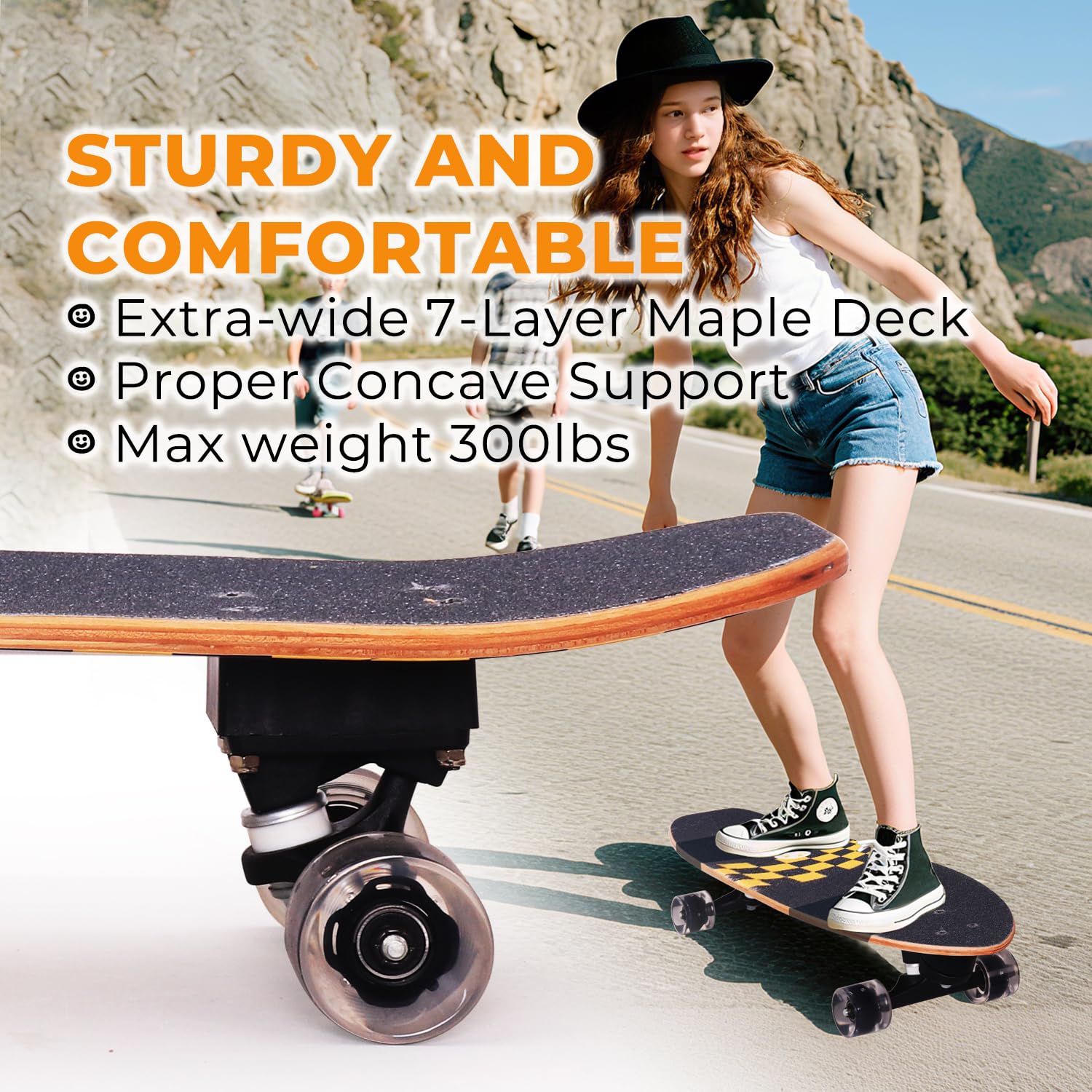 Compleet skateboard voor kinderen, jongeren en volwassenen, beginners, Double Kick Maple Deck Concave Cruiser Skateboard (59 x 15 x 11 cm, roze