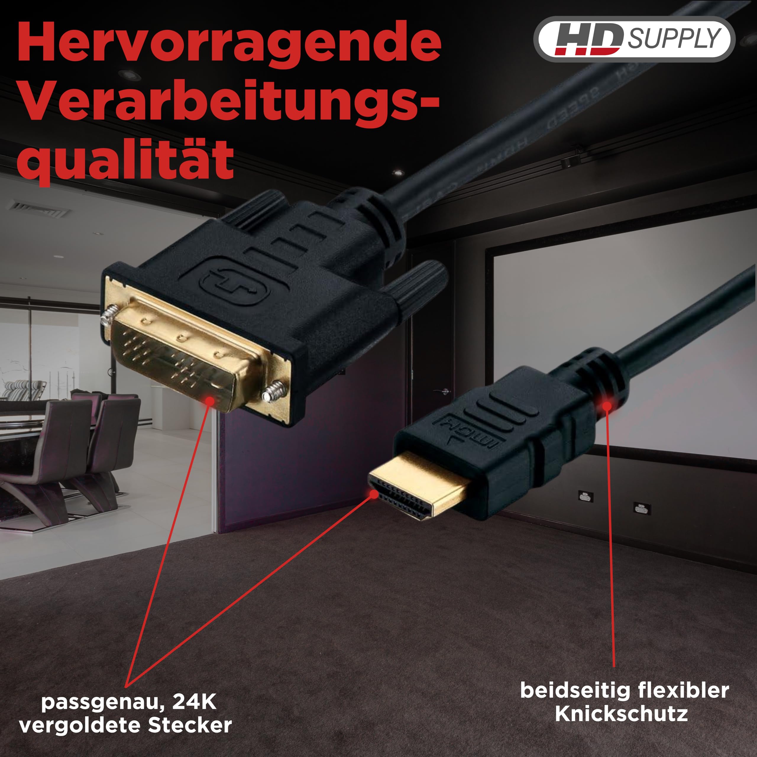 HDSupply Kabel HDMI o wysokiej prędkości z Ethernetem, HDMI A męski na DVI 18+1, podwójnie ekranowane, pozłacane styki