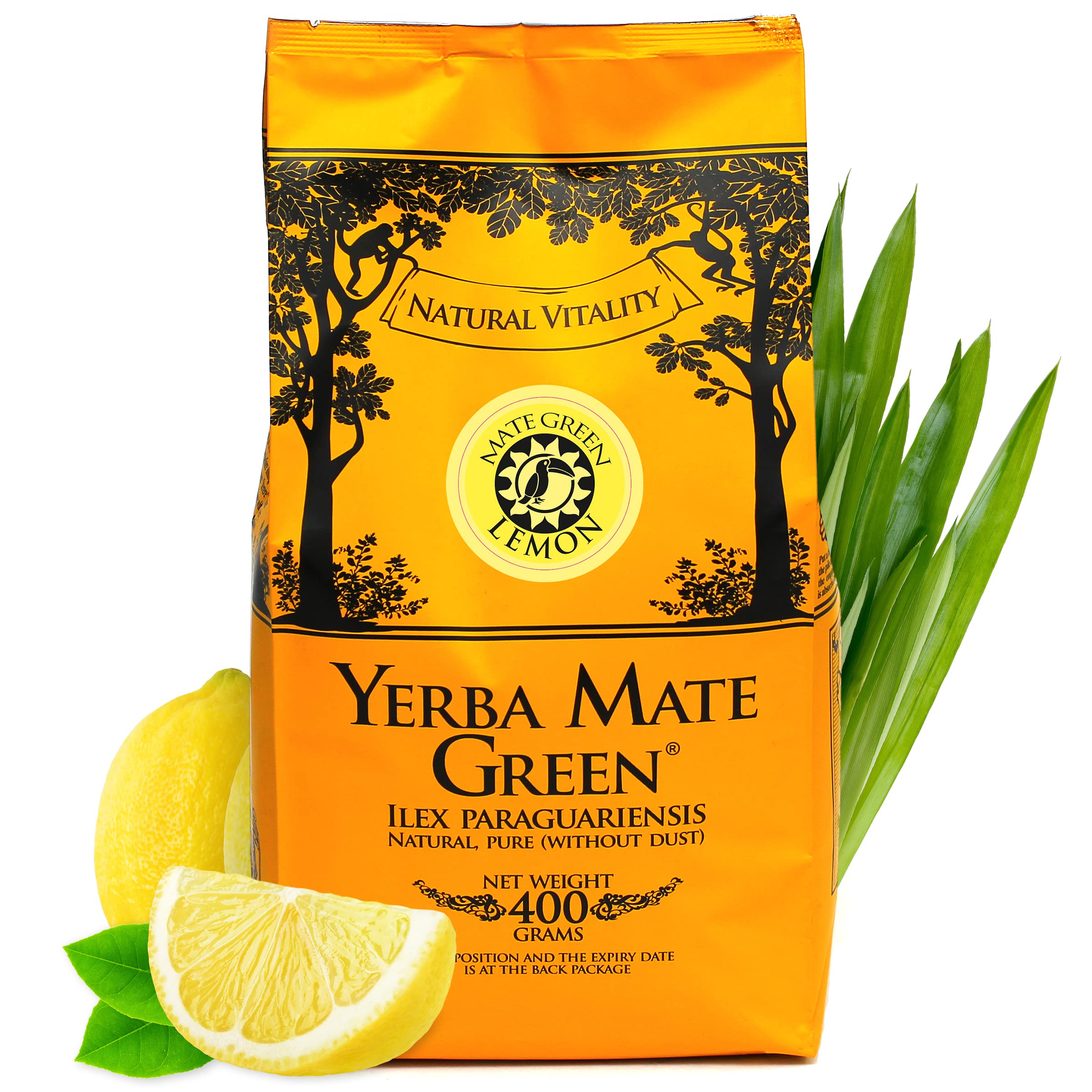Yerba Mate Green 'Lemon' Brasilianischer Mate-Tee 400g | Süßer Zitrusgeschmack Mate Tee | mit Zitronengras, Zitronenschale gereift | luftgetrocknet | rauchfrei | plastikfrei | fair | Vegan