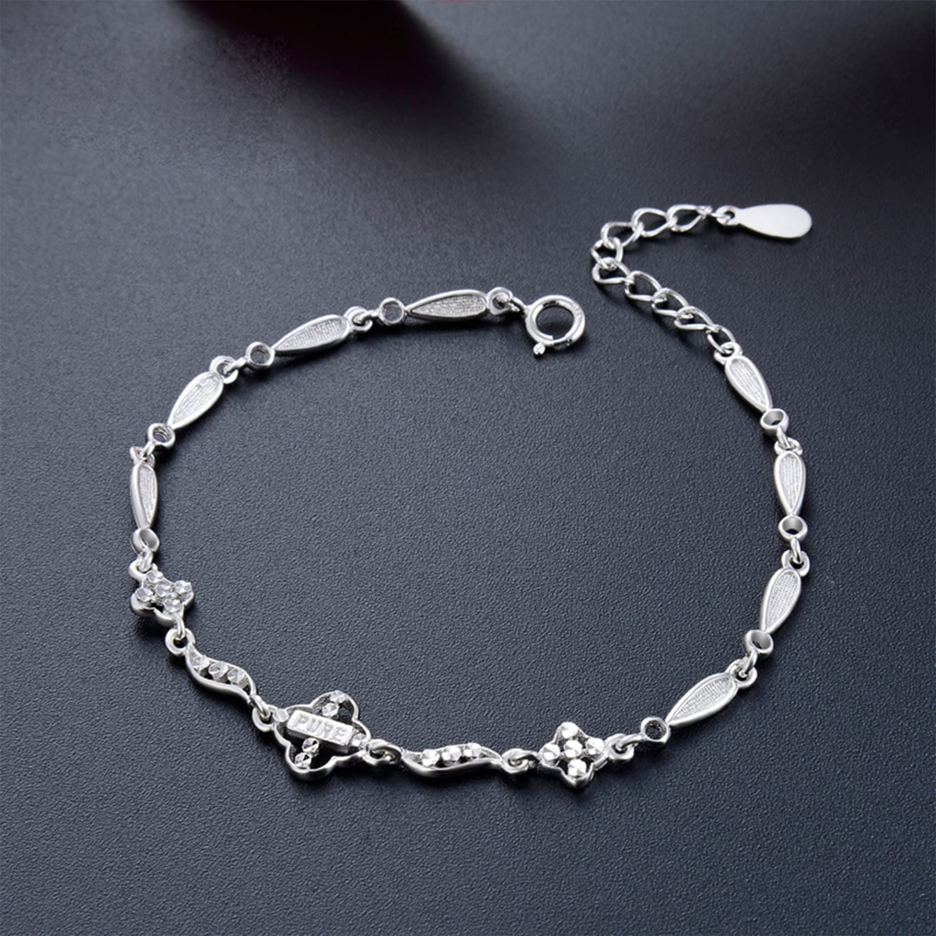 Frauen Mädchen Armband 925, einfache, Aber Elegante, glückliche Vier-Blatt-Klee-Armreifen, einstellbare Handverbindung, Kettenerweiterung