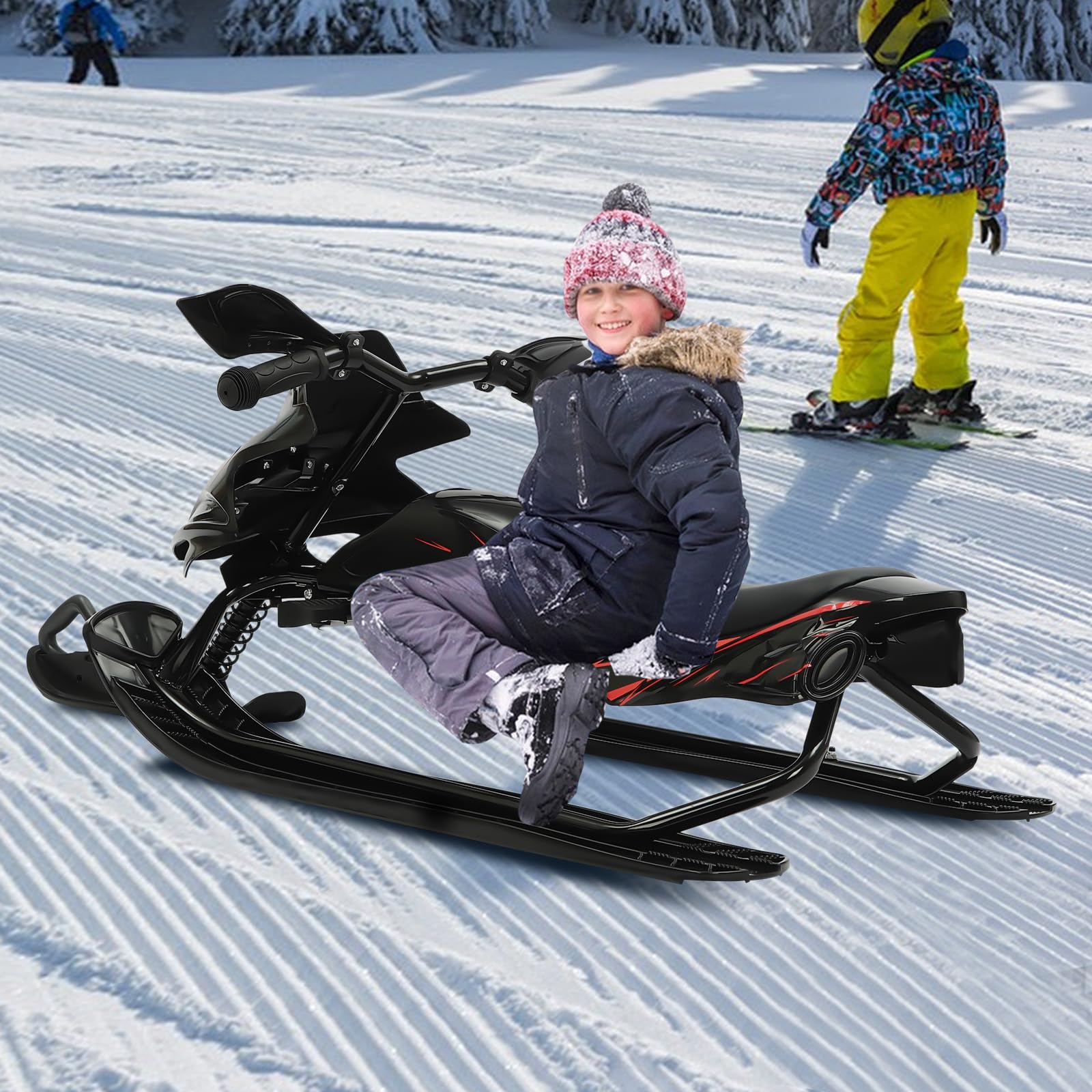 Luge pour enfants, luge de course, luge pour adultes, luge avec volant, convient pour enfants et adultes, avec amortisseurs