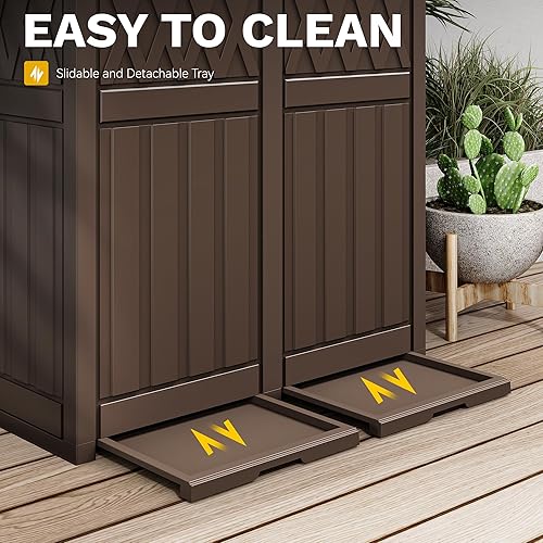 Miniatura 13 de DWVO Cubo de basura para exteriores de doble contenedor de 66 galones, de resina impermeable, con tapa escalonada y bandeja de goteo para patio