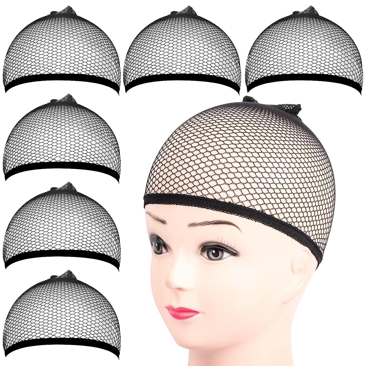 Fishnet Wig Cap 6 Pcs Black Mesh Hair Net Closed End Weaving Caps for Women & Men Perfect for Halloween Cosplay, Durable, Breathable & Comfortable Hair Protection
