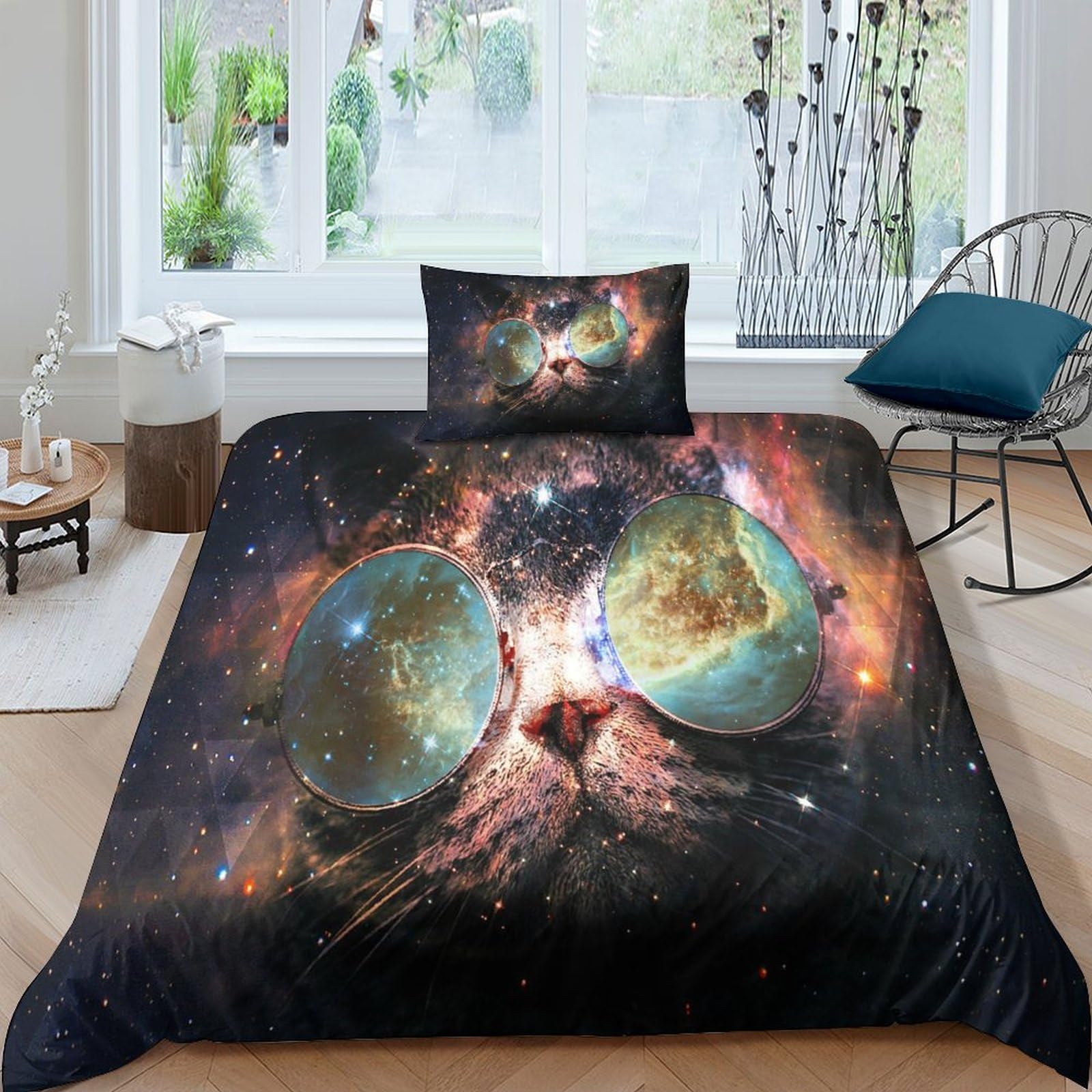 Housse de couette ciel étoilé galaxy 3D pour chambre d'enfant et adulte lit simple 135x200