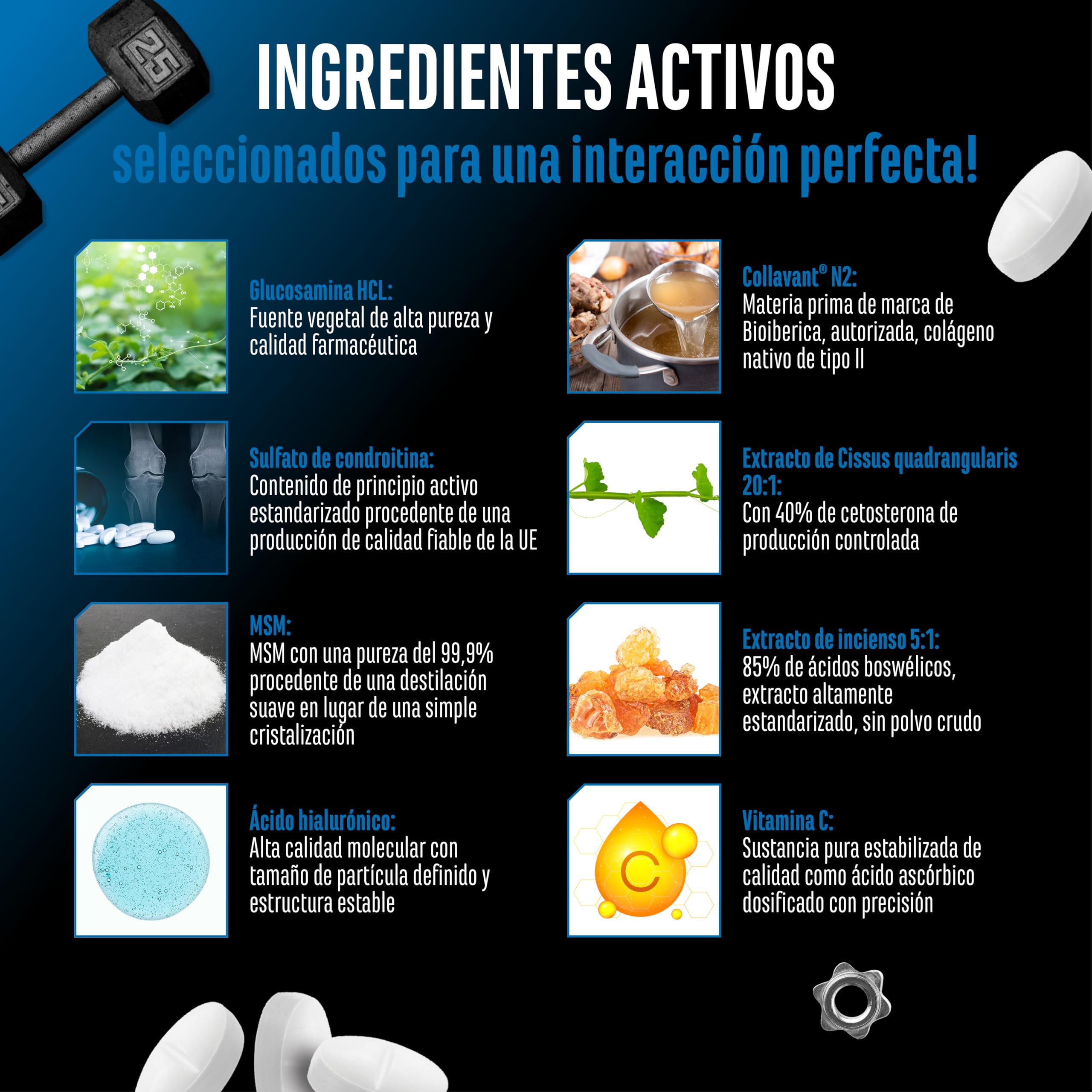 Joint Essentials: suplemento para las articulaciones con Collavant® N2 colágeno tipo II, glucosamina, condroitina, MSM, ácido hialurónico y vitamina C. 180 comprimidos.